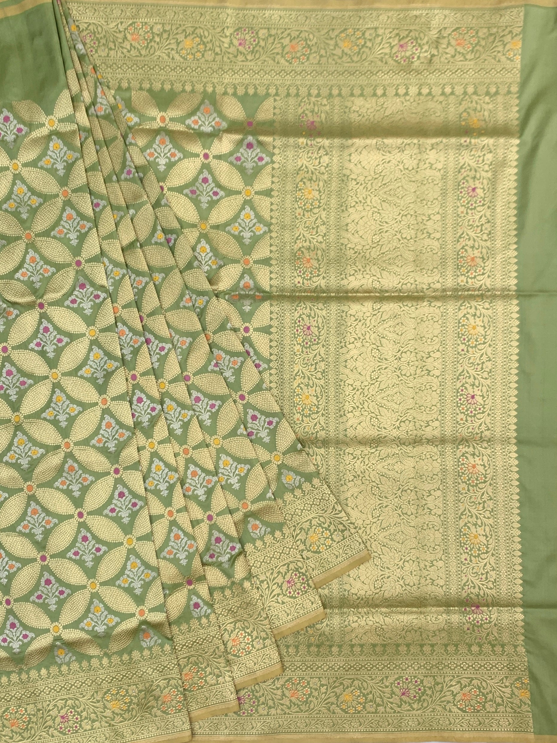 Olive Heritage: Geometric Meenakari Banarasi Silk Saree
