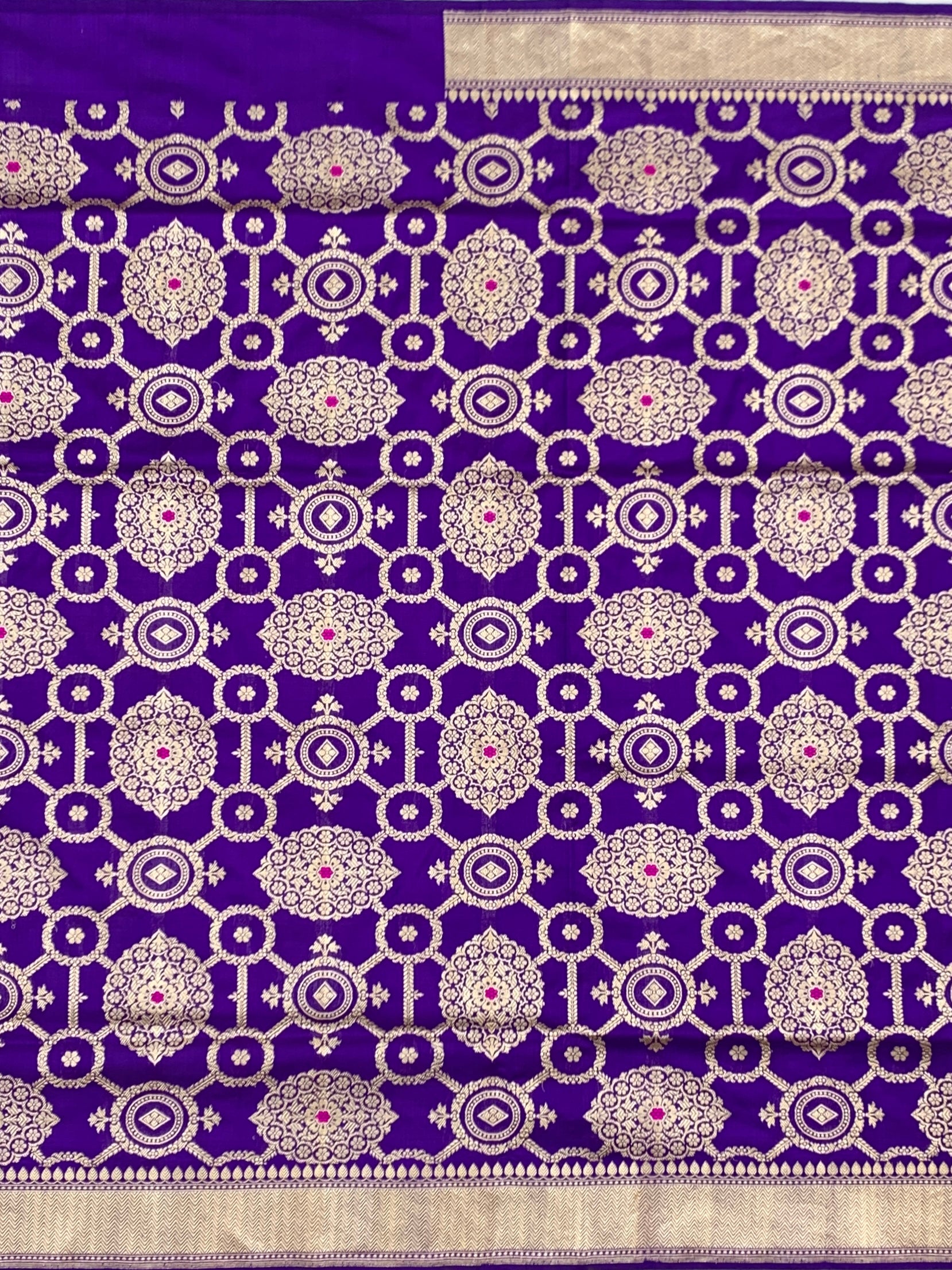 Imperial Violet: Geometric Tapestry Banarasi Silk Saree