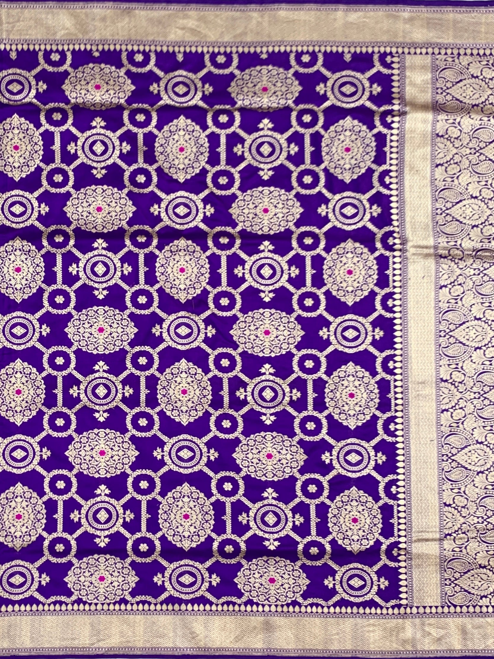 Imperial Violet: Geometric Tapestry Banarasi Silk Saree