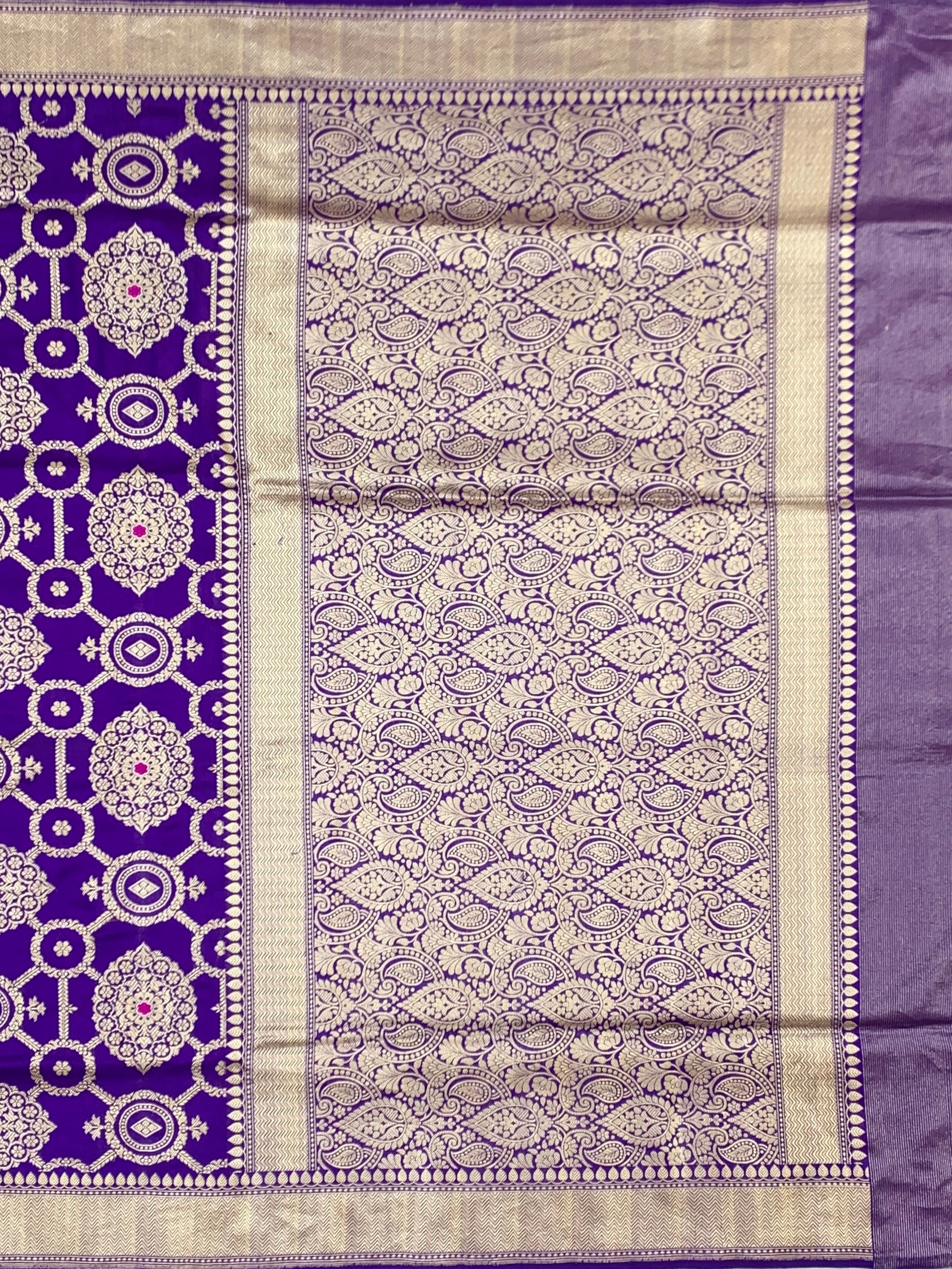 Imperial Violet: Geometric Tapestry Banarasi Silk Saree