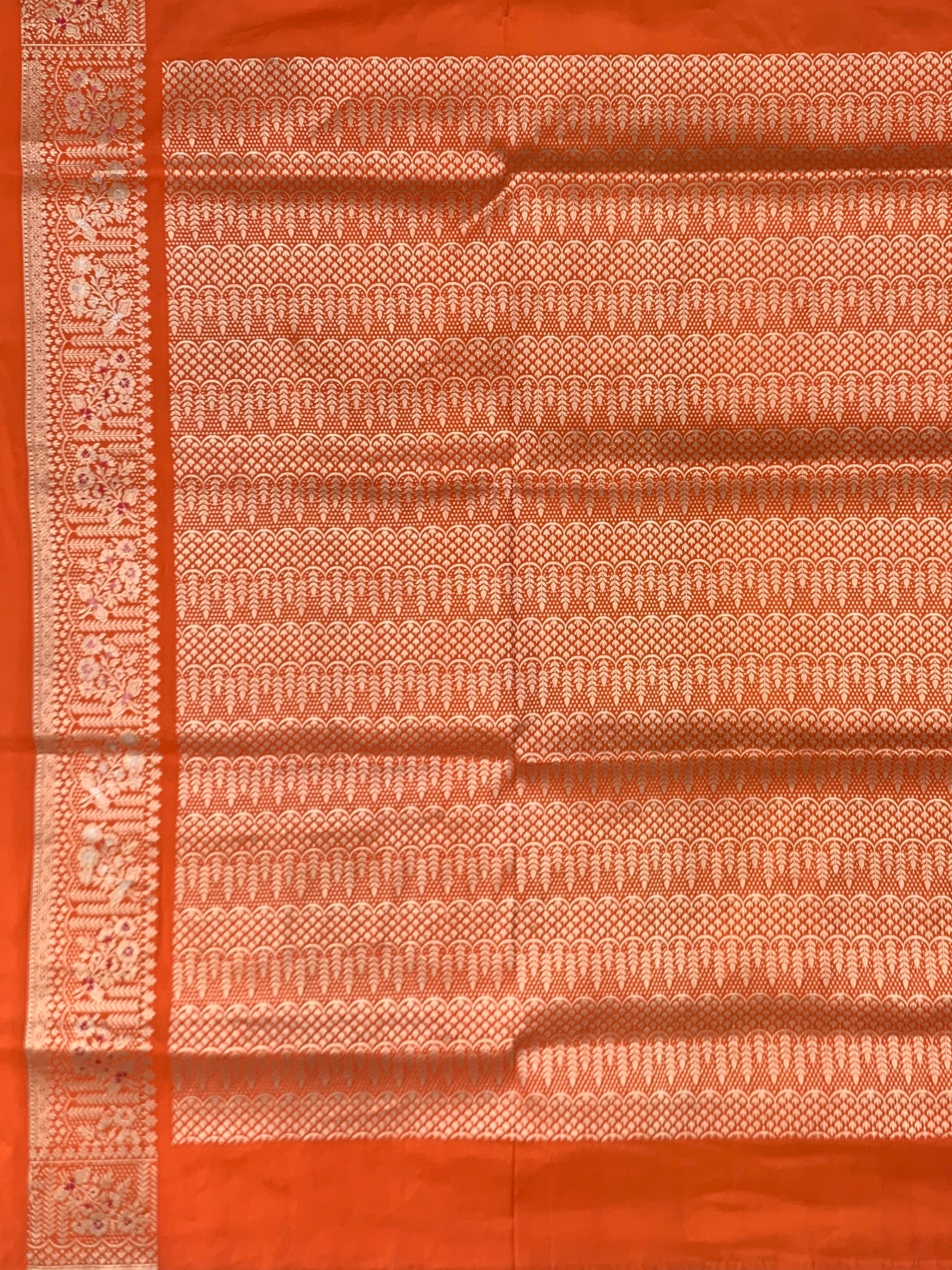 Royal Tangerine: Meenakari Floral Jaal Banarasi Silk Saree