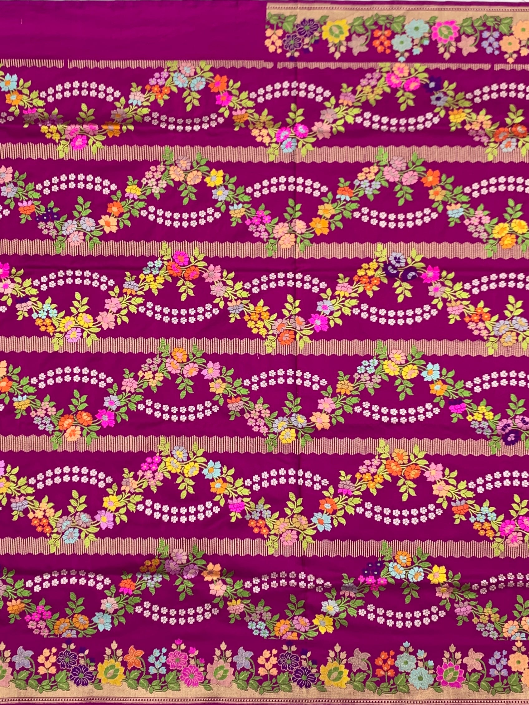 Garden Majesty: Magenta Meenakari Banarasi Silk Saree