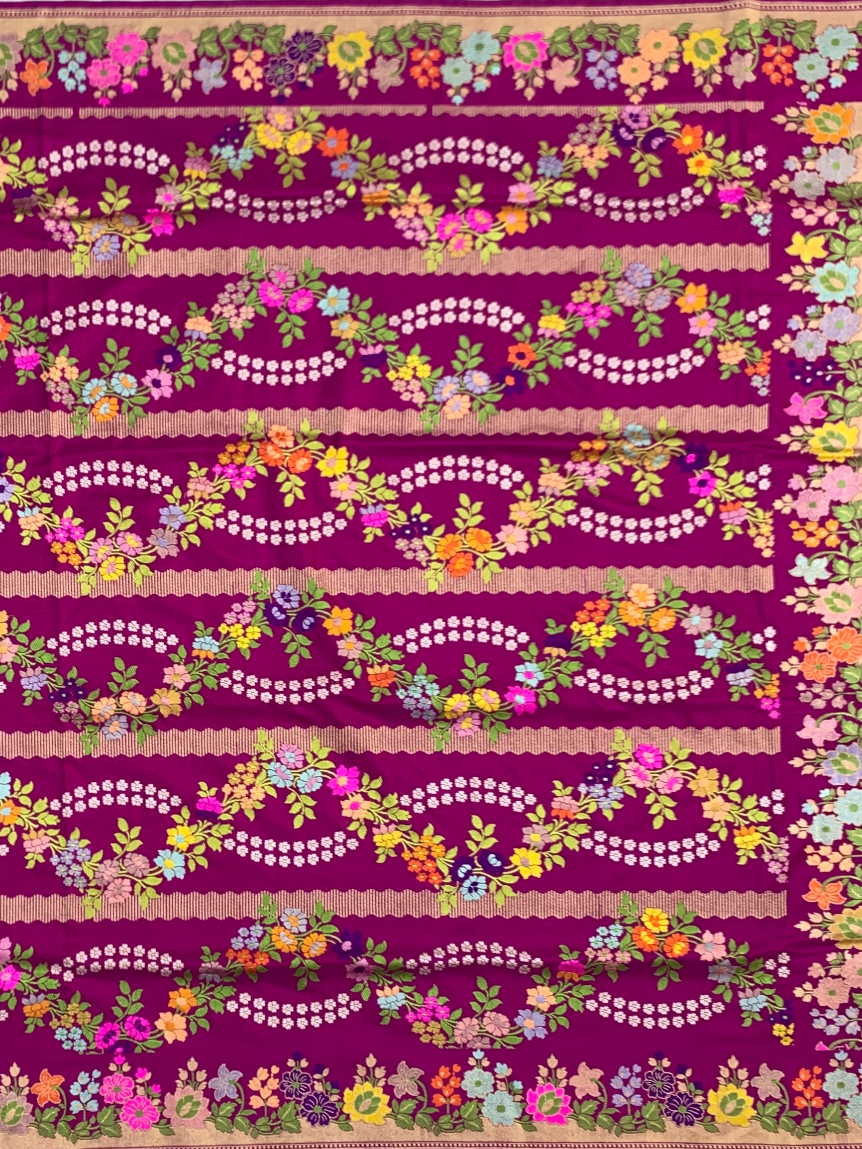 Garden Majesty: Magenta Meenakari Banarasi Silk Saree