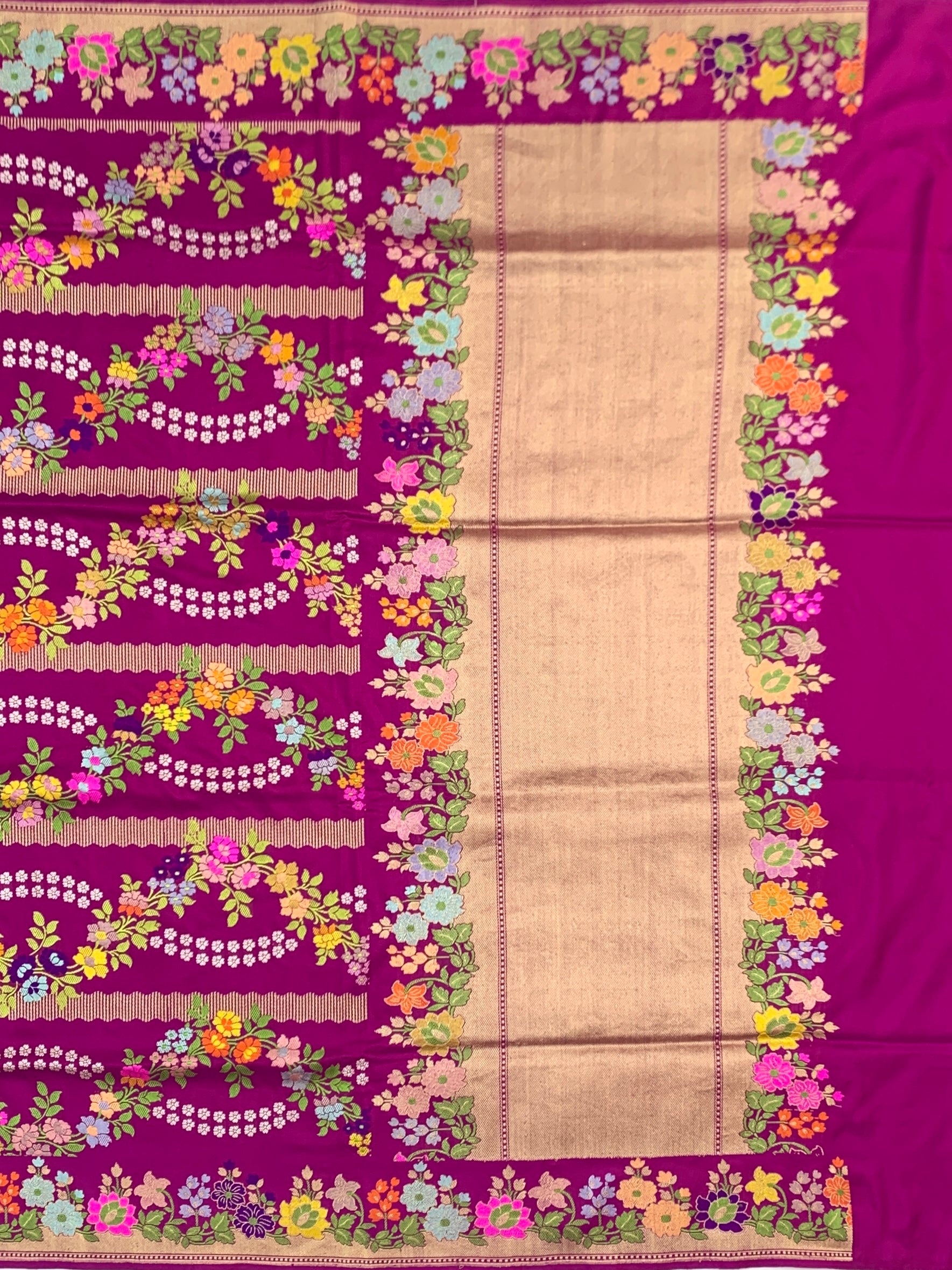 Garden Majesty: Magenta Meenakari Banarasi Silk Saree