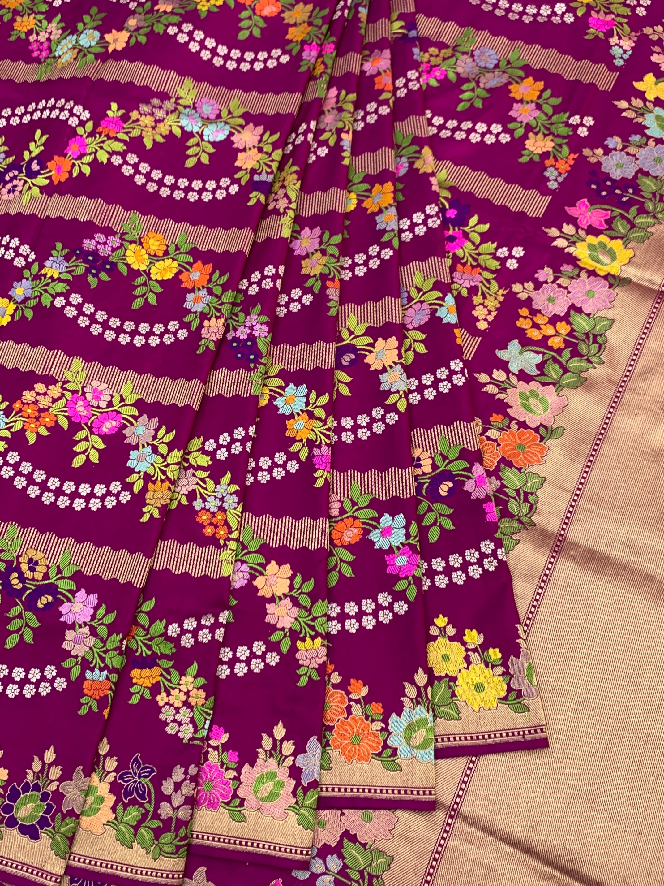 Garden Majesty: Magenta Meenakari Banarasi Silk Saree