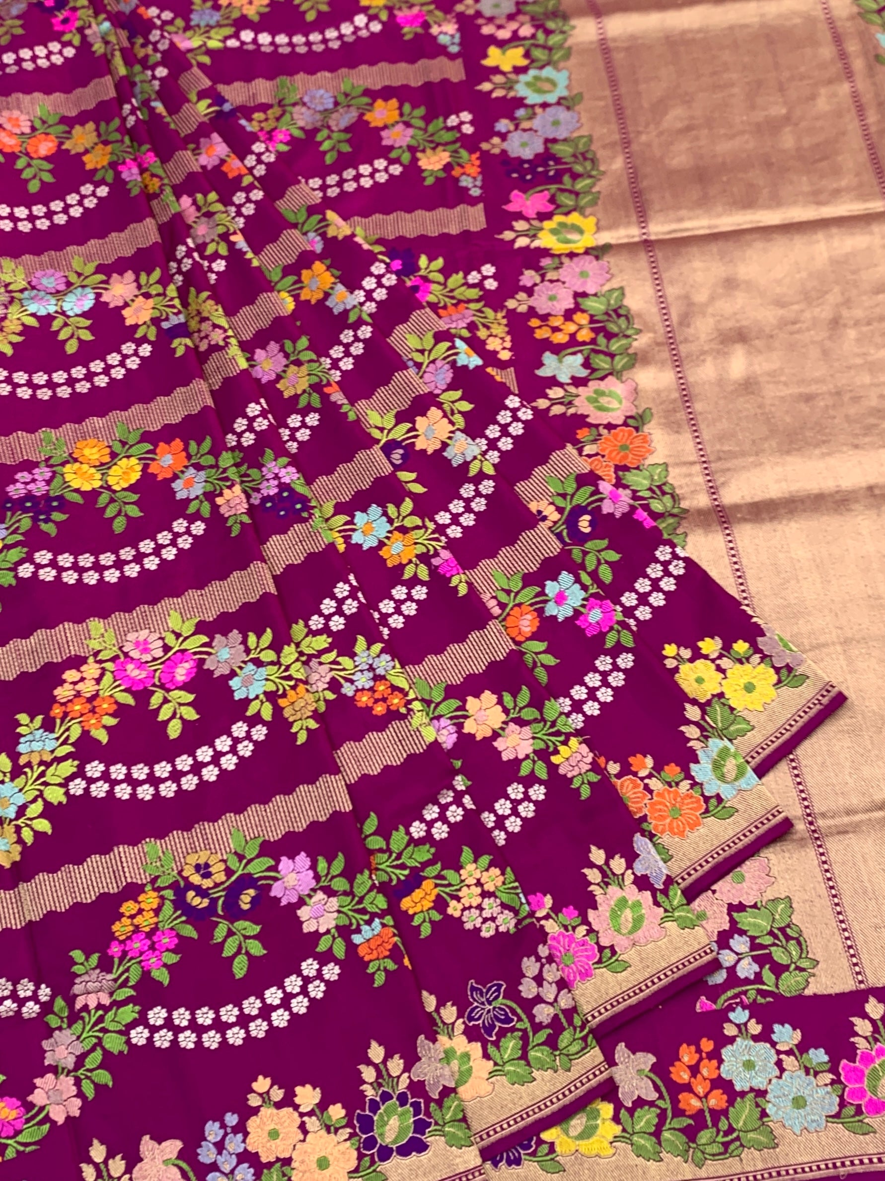Garden Majesty: Magenta Meenakari Banarasi Silk Saree