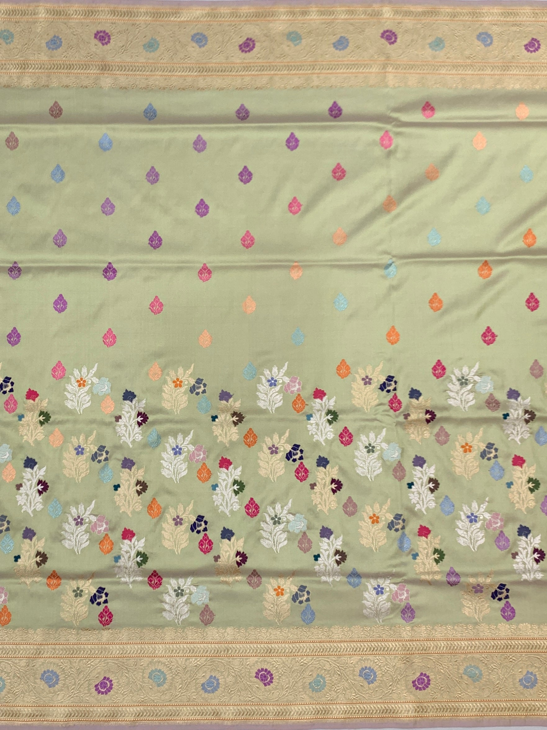 Mint Meadow: Pastel Green Meenakari Boota Banarasi Silk Saree