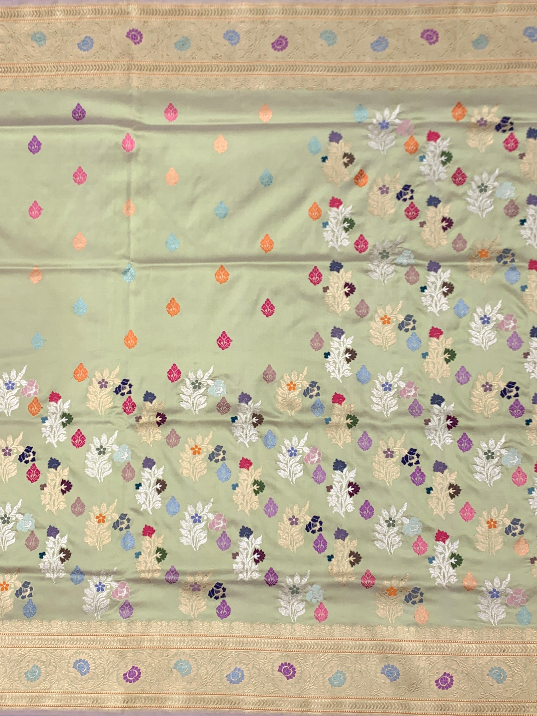 Mint Meadow: Pastel Green Meenakari Boota Banarasi Silk Saree
