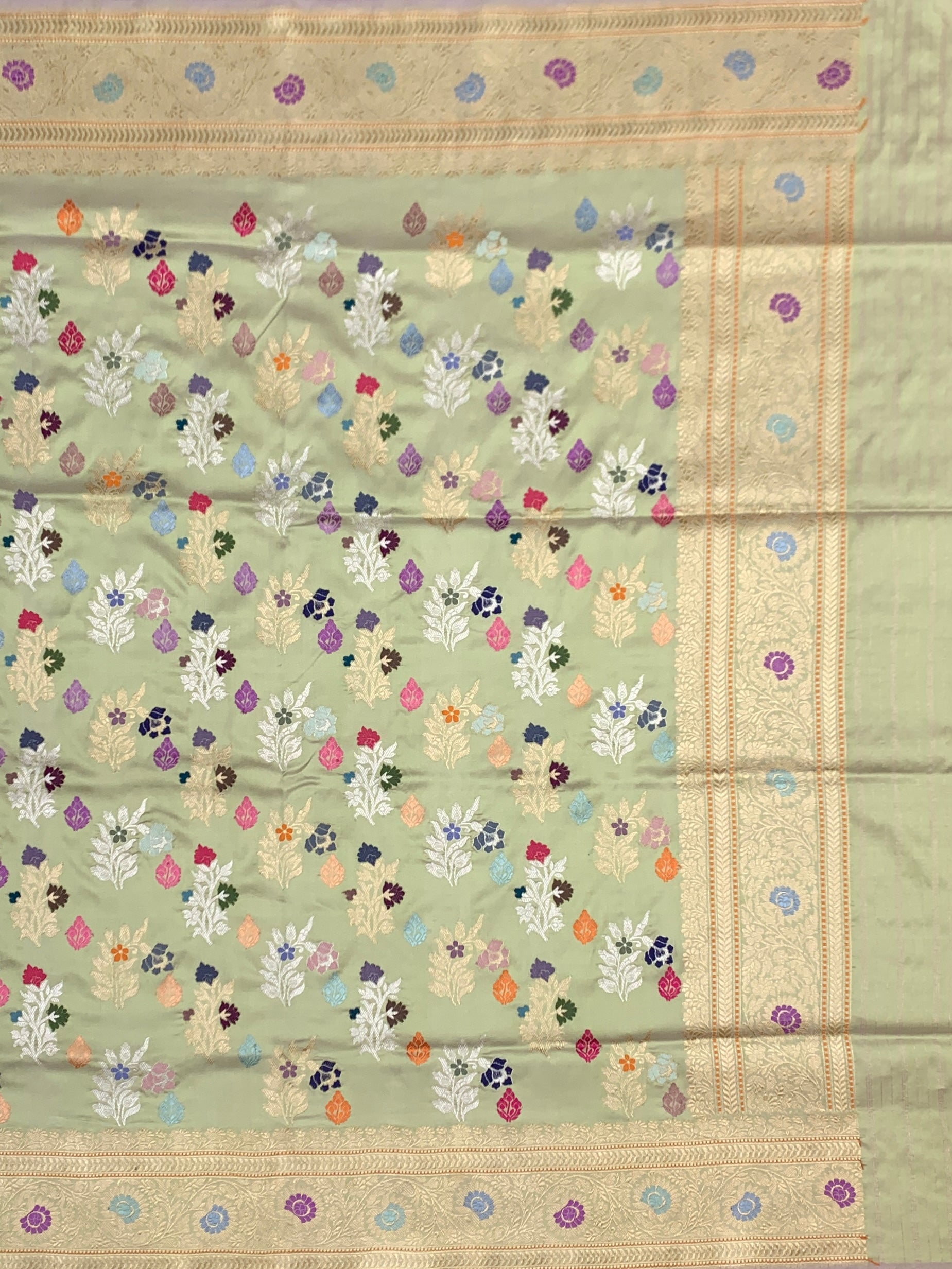 Mint Meadow: Pastel Green Meenakari Boota Banarasi Silk Saree