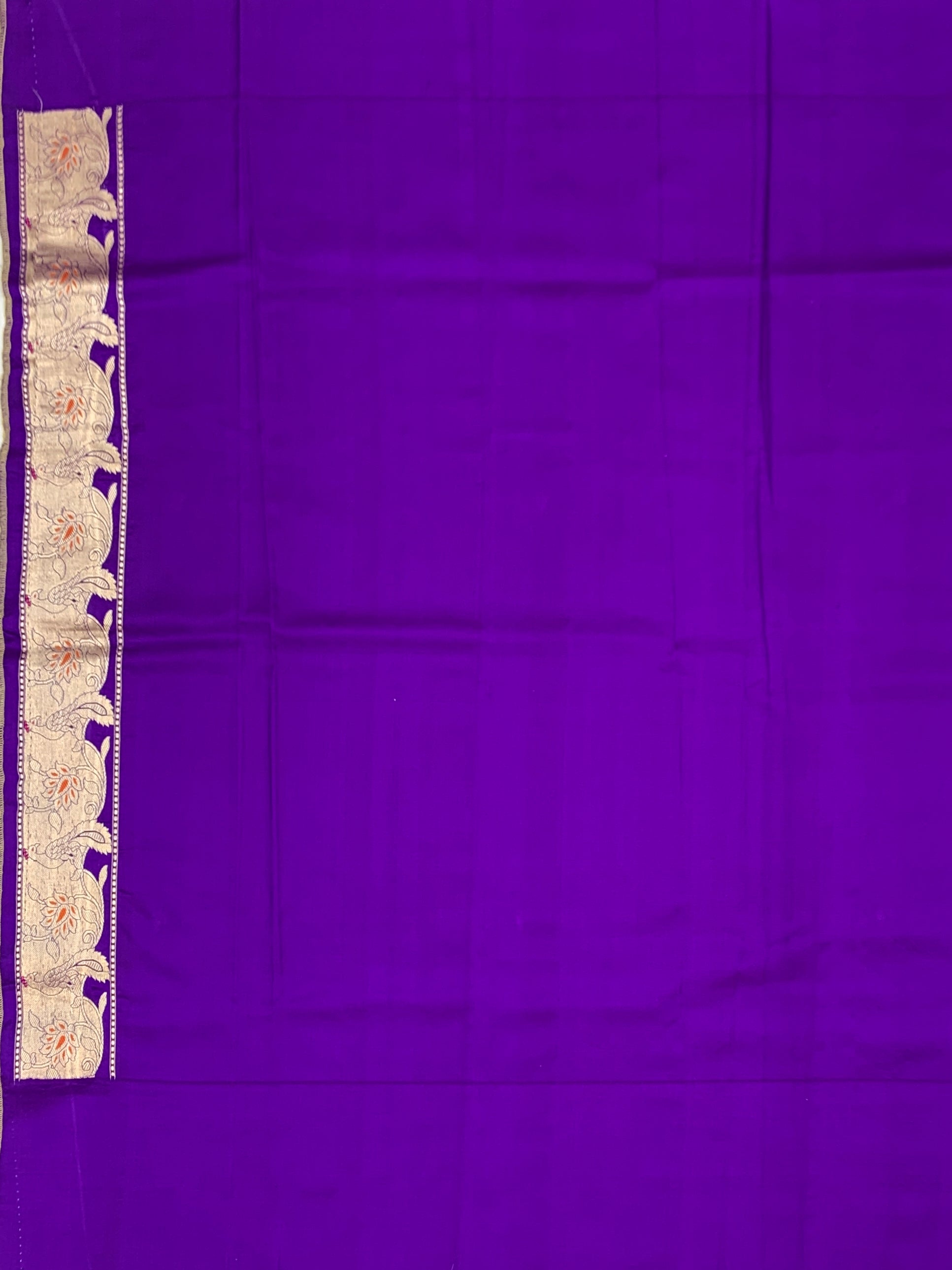 Lavender Floral Printed Banarasi Silk Saree with Contrast Royal Purple Zari Border
