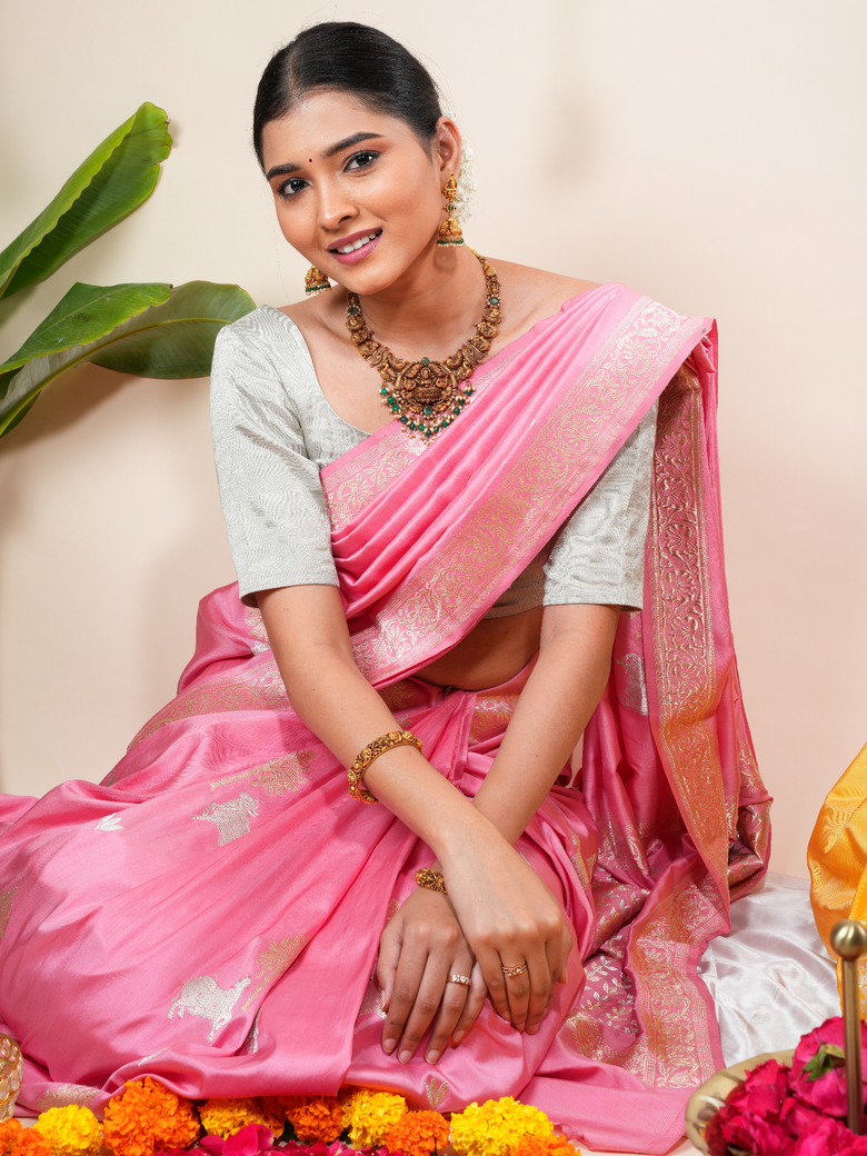 Timeless Rose Pink Banarasi Silk Saree