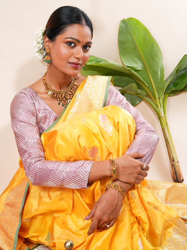 Radiant Mango Yellow Banarasi Silk Saree