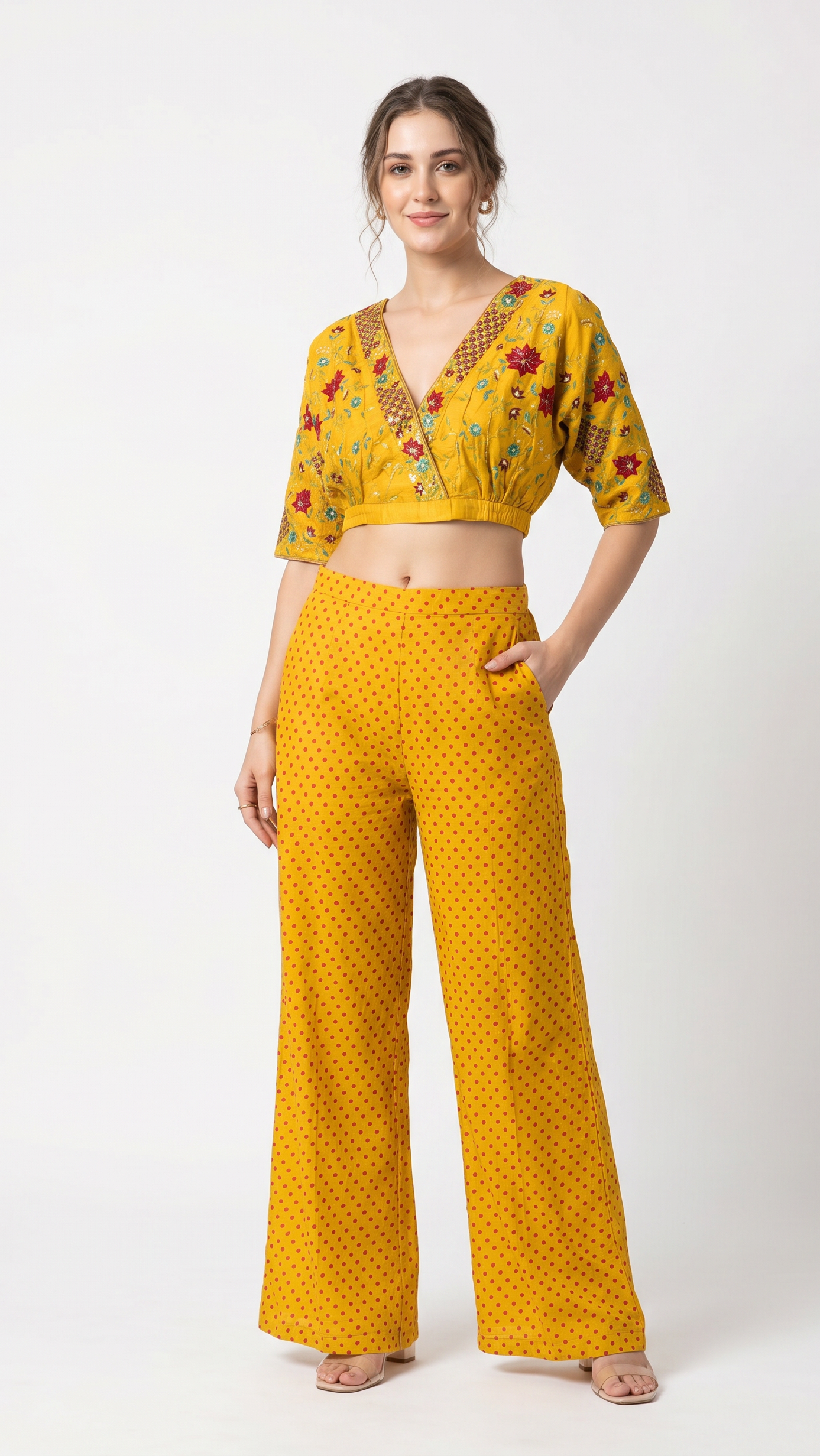 Mustard Bloom Indo-Western Embroidered Co-Ord Set