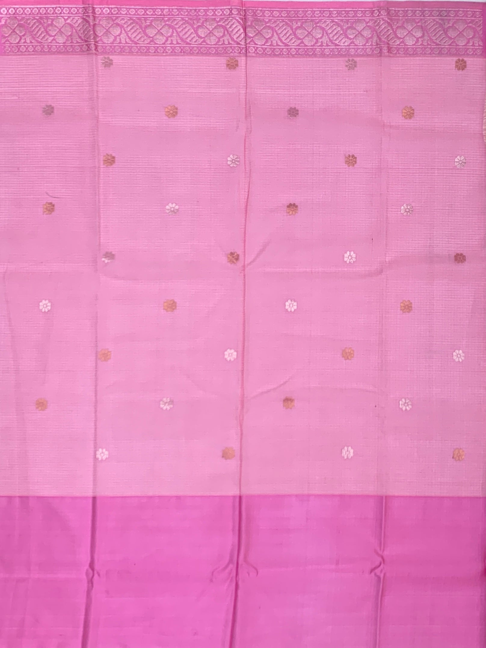 Cream & Rose Pink Zari Kota Saree with Contrast Blouse