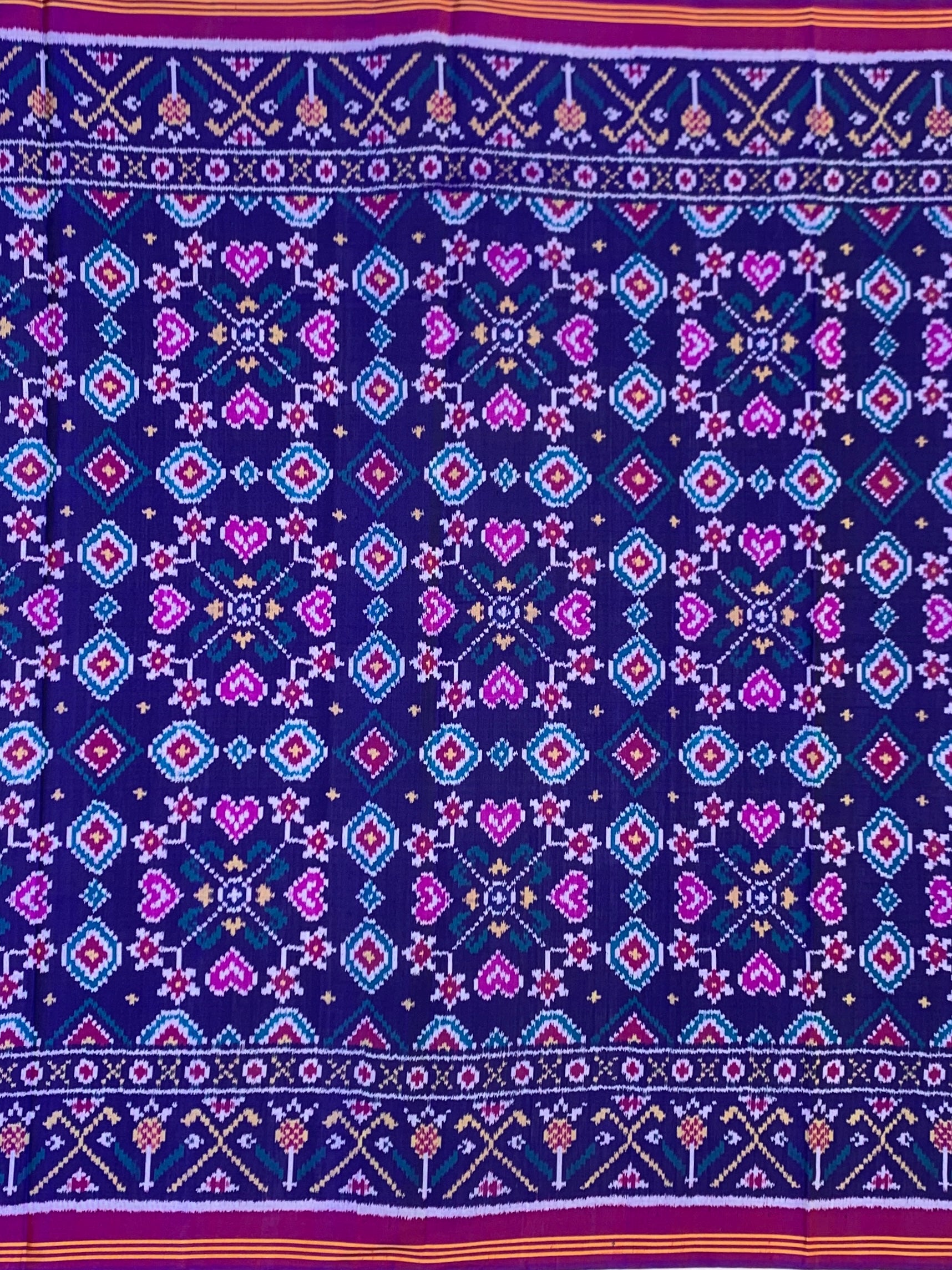 Majestic Midnight Blue & Rani Pink Handwoven Patola Saree