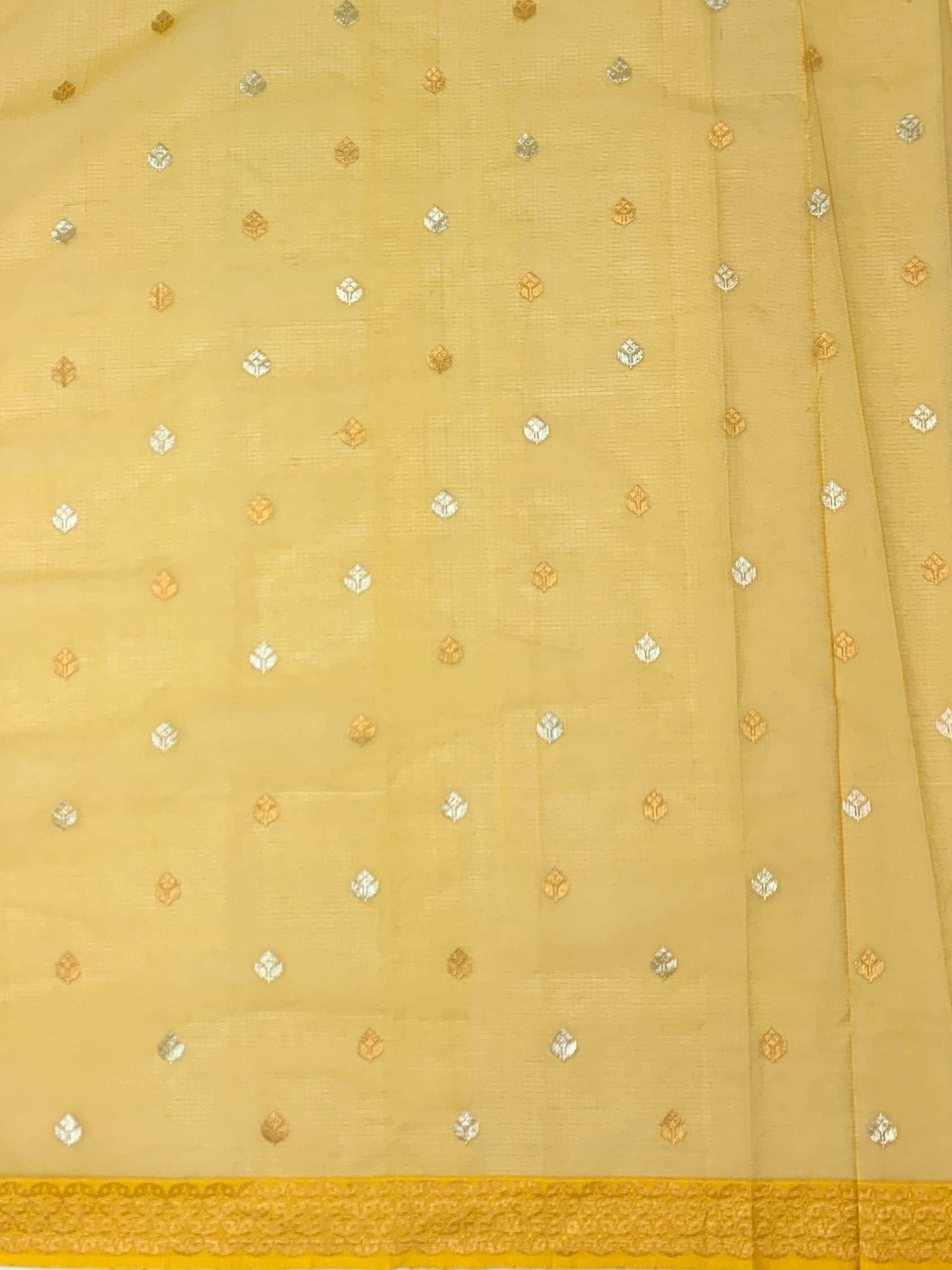 Regal Crimson Red Zari Kota Saree with Meenakari Florals & Contrast Yellow Blouse