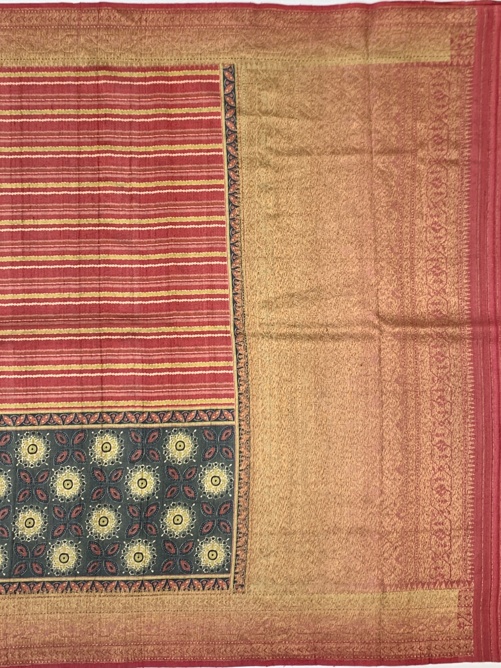 Earthy Elegance: Brick Red Textured Tussar Silk Saree