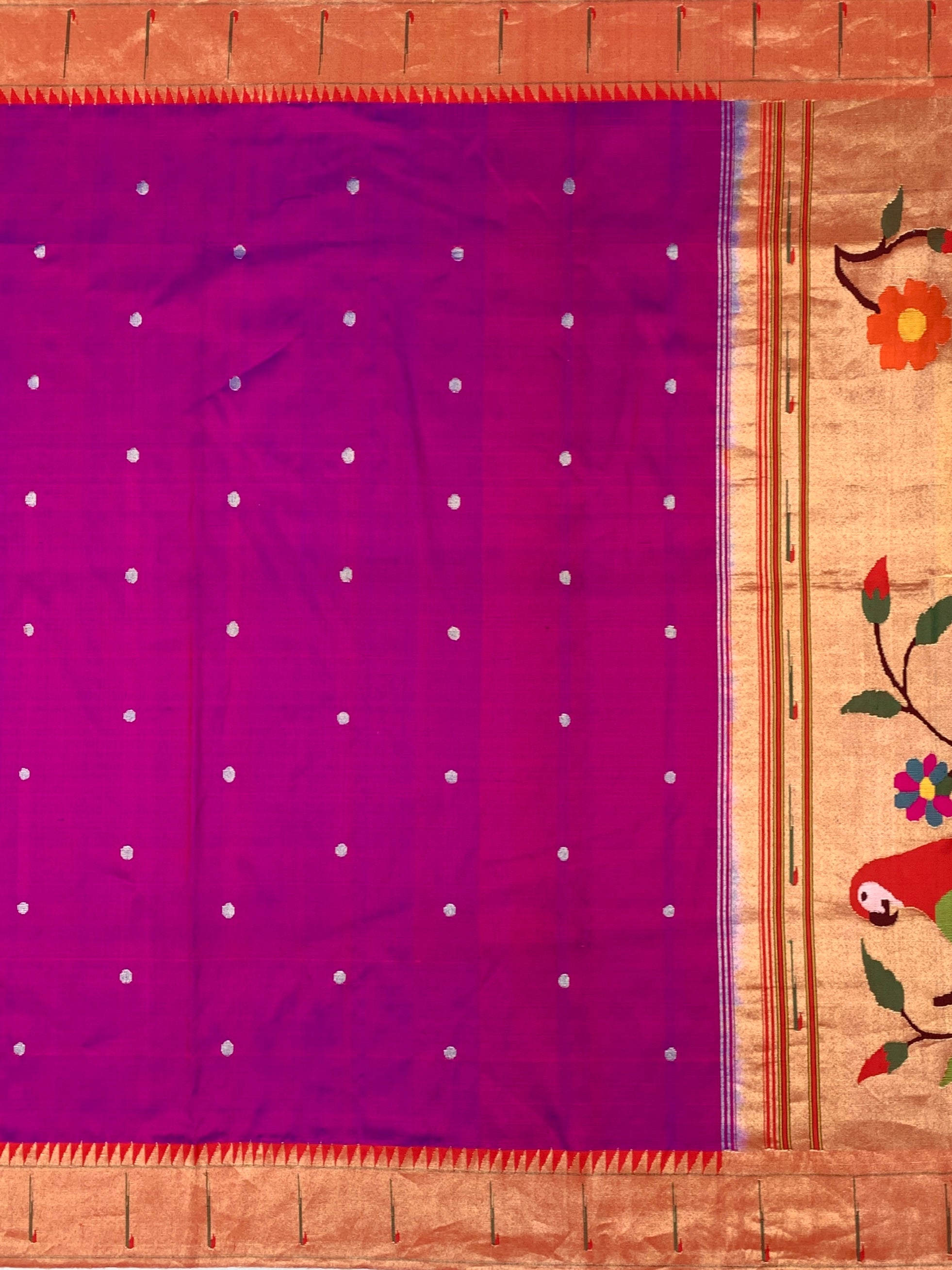 Majestic Magenta Paithani Silk Saree with Traditional Parrot Pallu