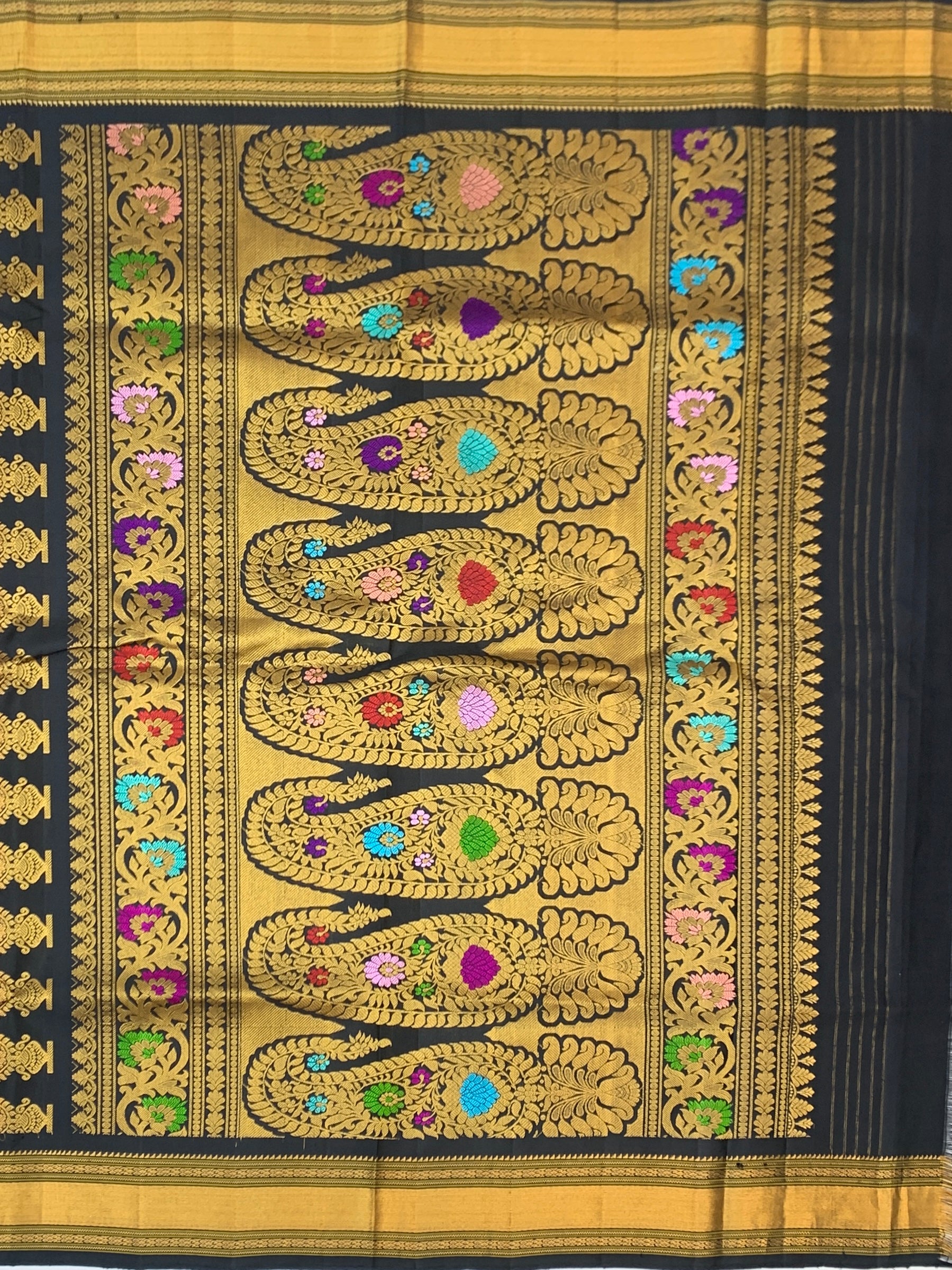 Pure Handloom Gadwal Pattu Saree Black In Colour