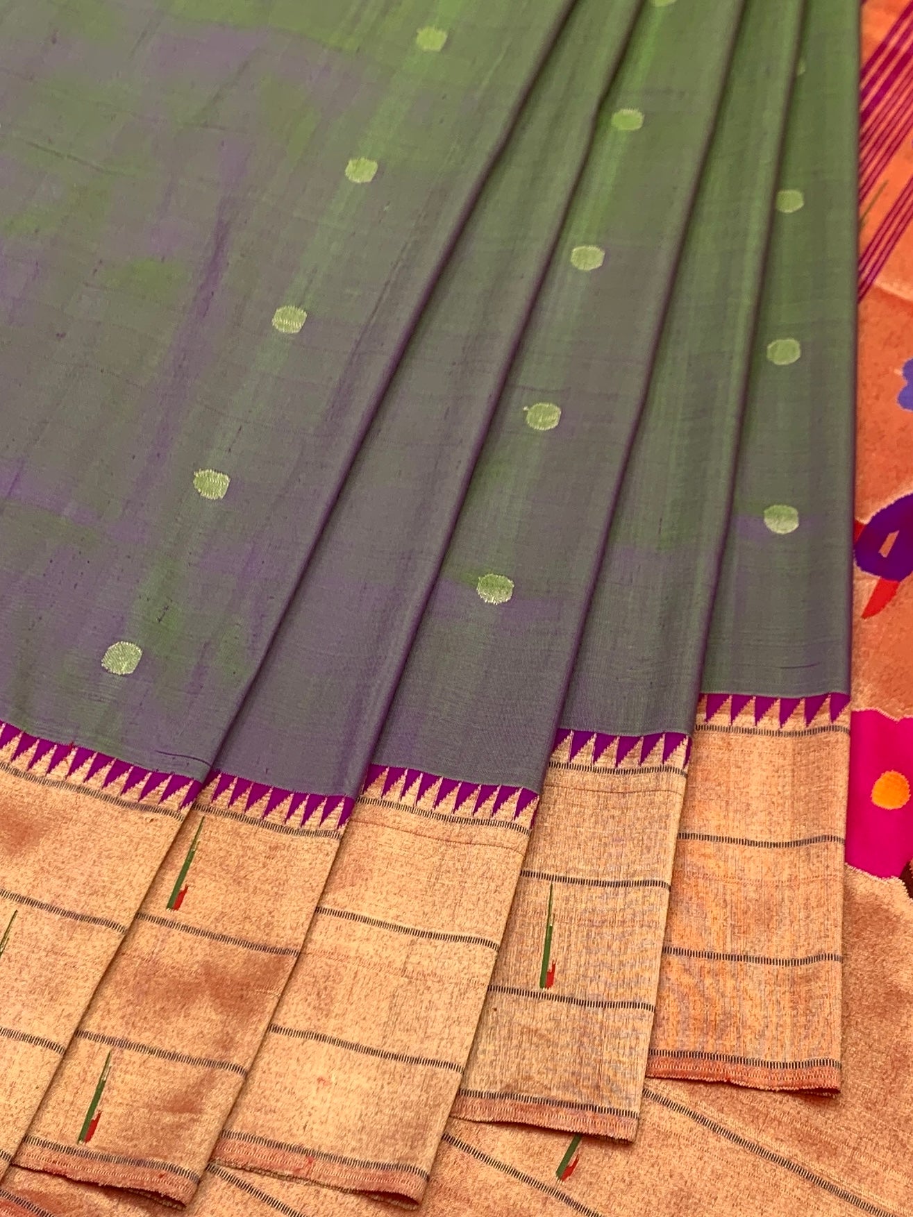 Regal Dusty Lavender Paithani Silk Saree with Vibrant Peacock Pallu