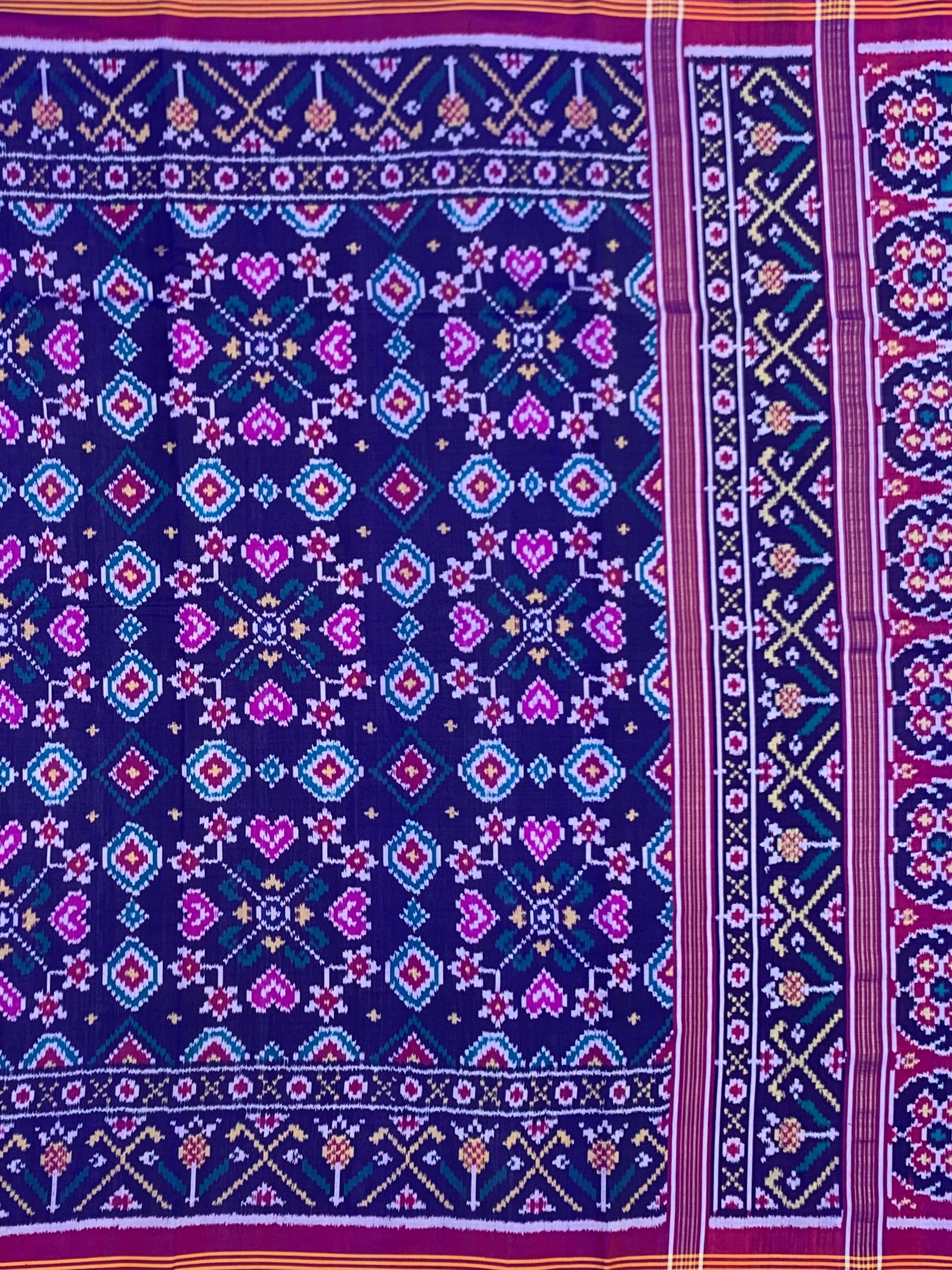 Majestic Midnight Blue & Rani Pink Handwoven Patola Saree
