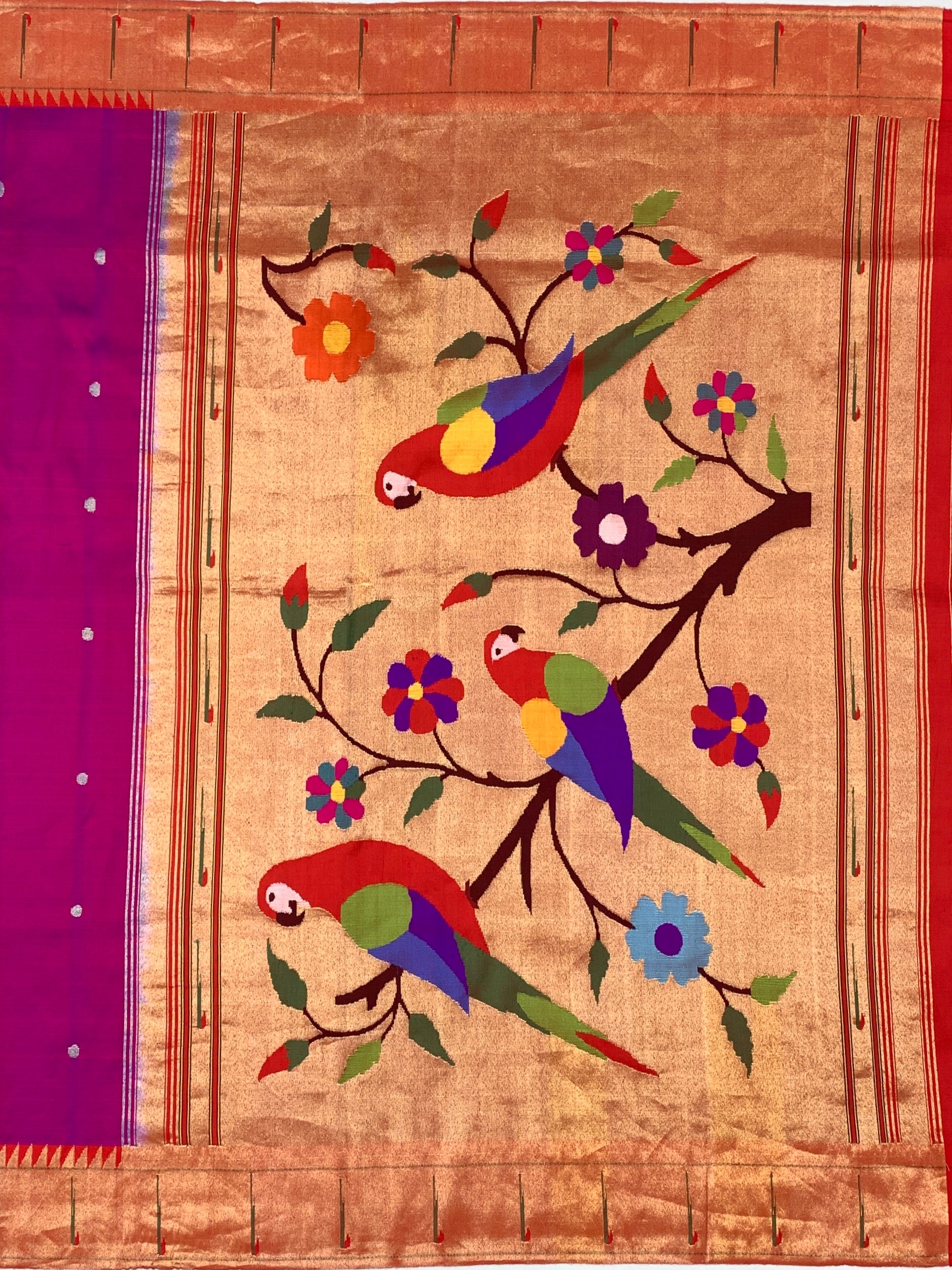 Majestic Magenta Paithani Silk Saree with Traditional Parrot Pallu