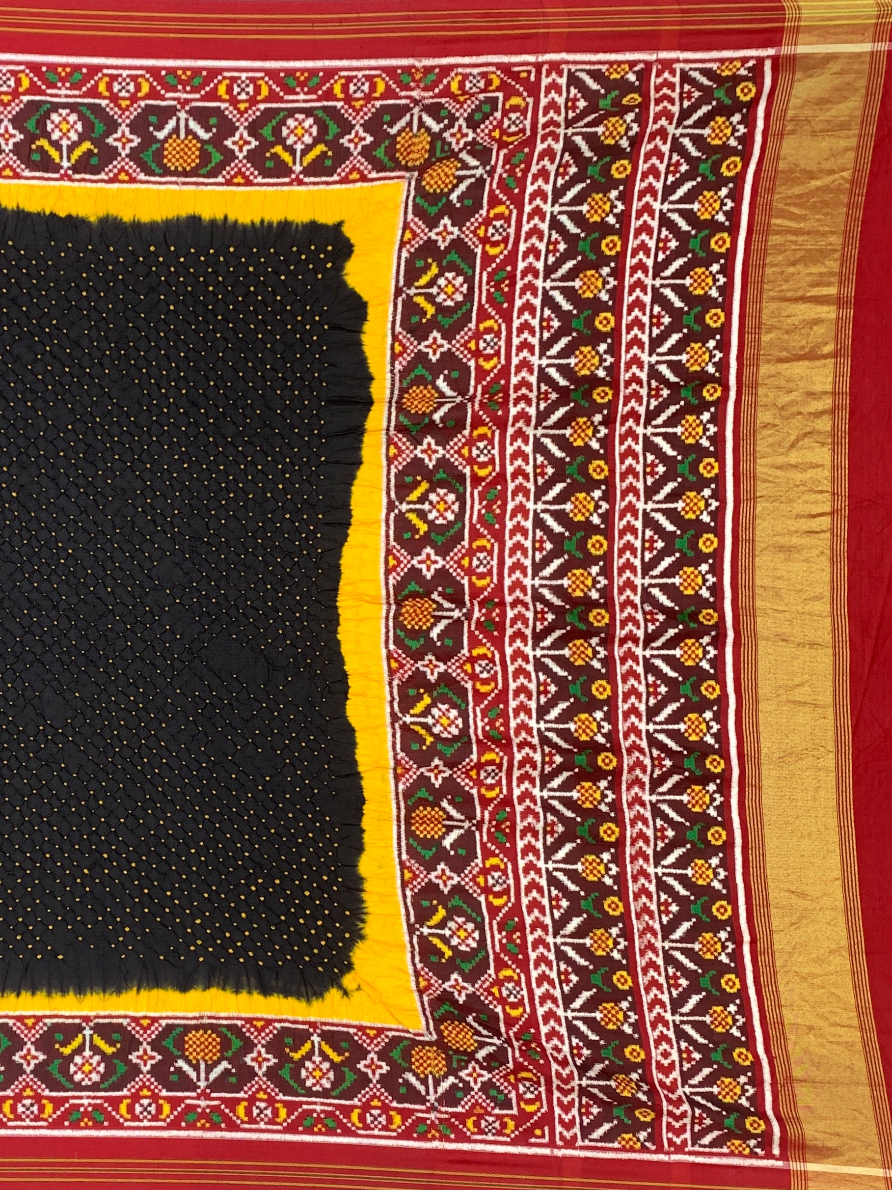 Exquisite Midnight Black Patan Patola Bandhani Silk Saree