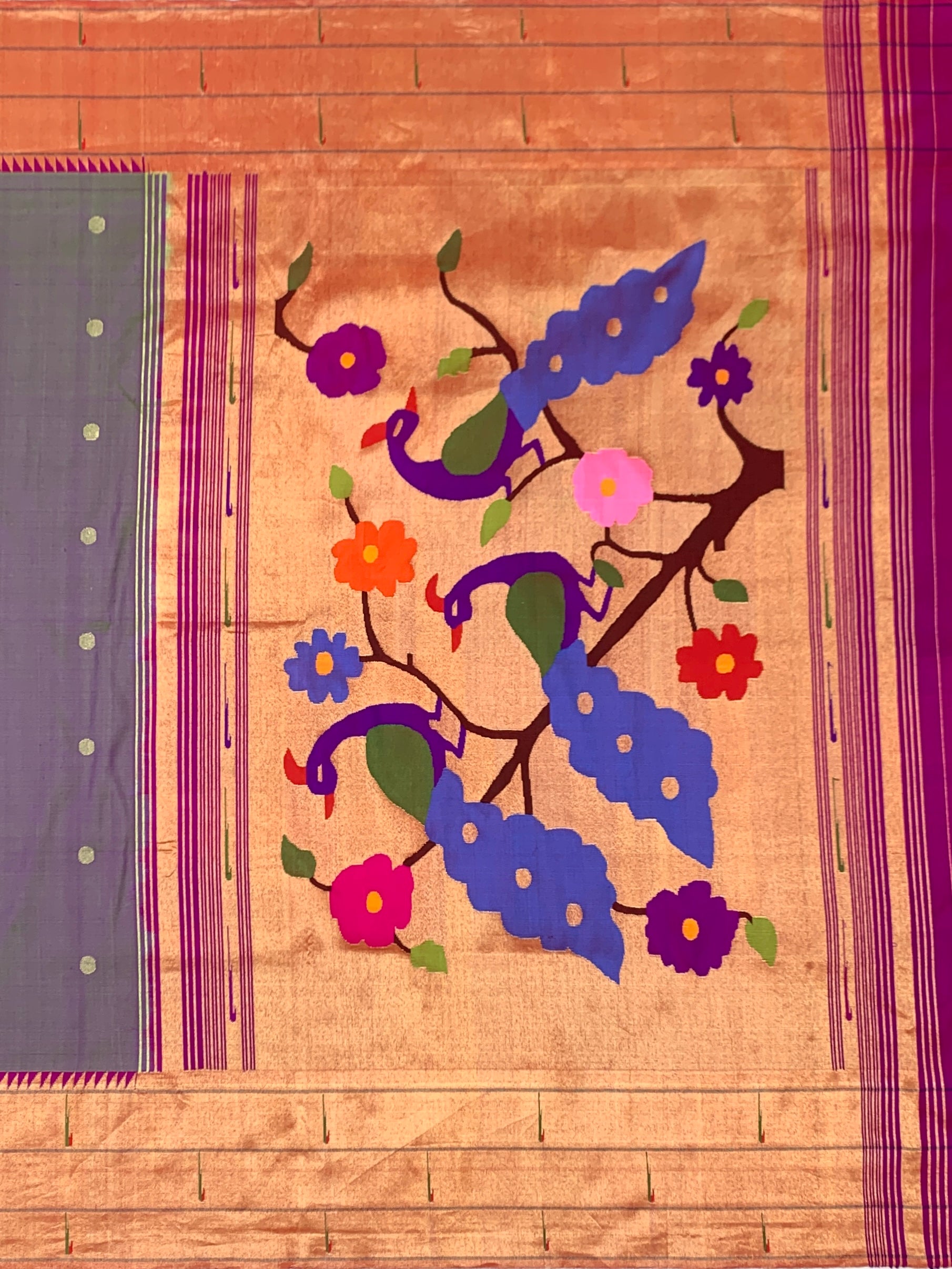 Regal Dusty Lavender Paithani Silk Saree with Vibrant Peacock Pallu