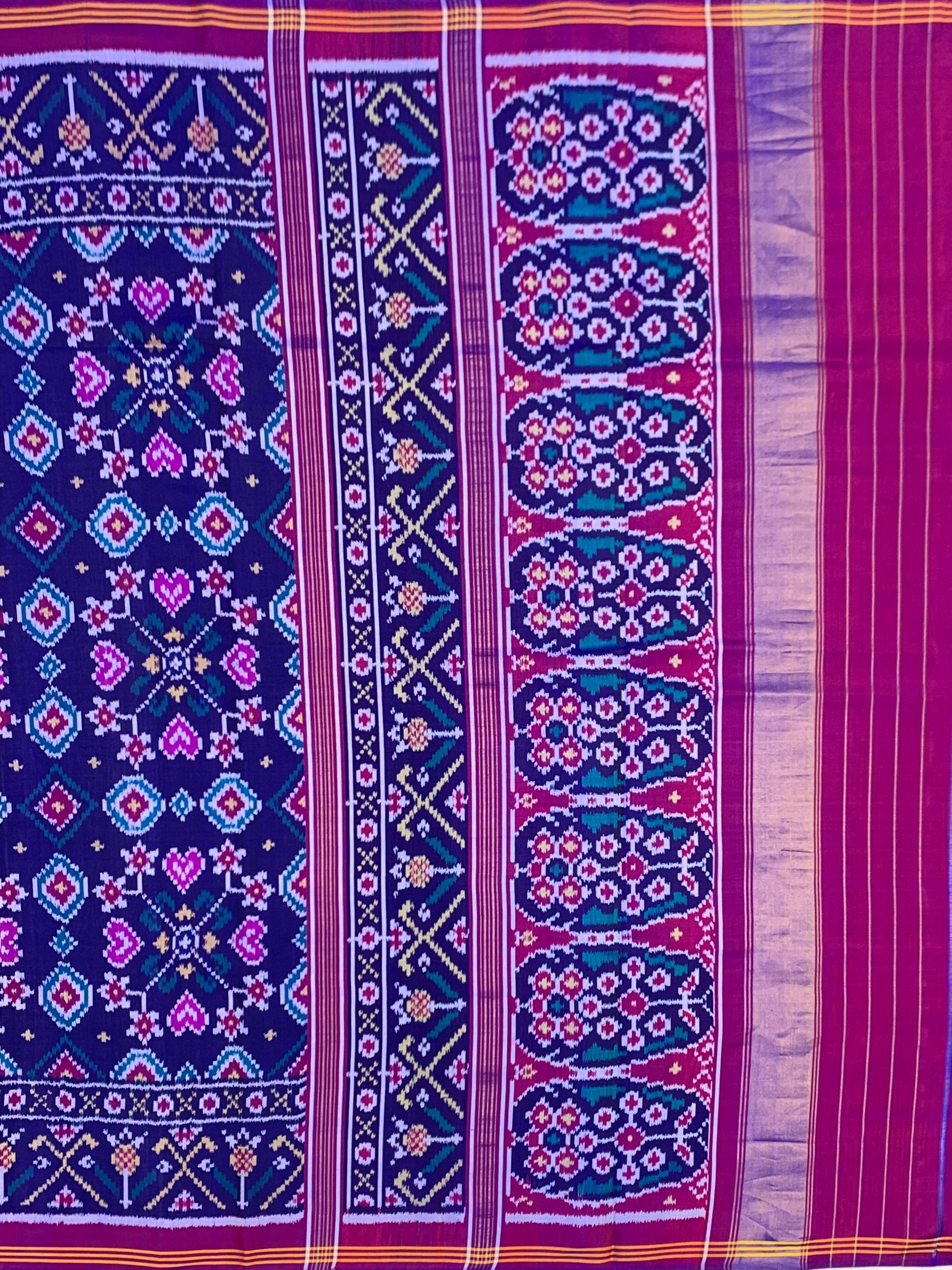 Majestic Midnight Blue & Rani Pink Handwoven Patola Saree