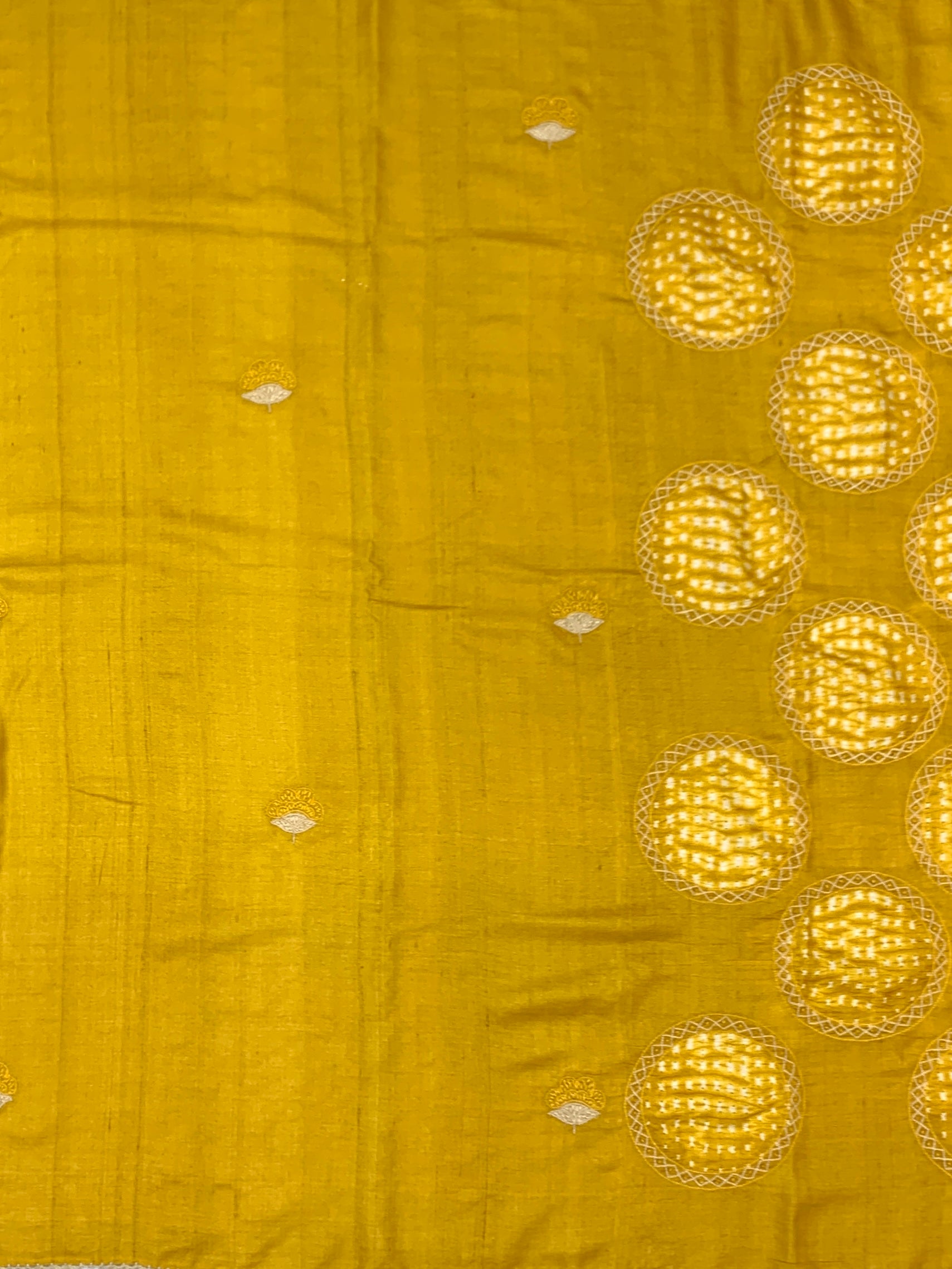 Radiant Sunburst: Shibori Medallion Hand-Embroidered Tussar Silk Saree