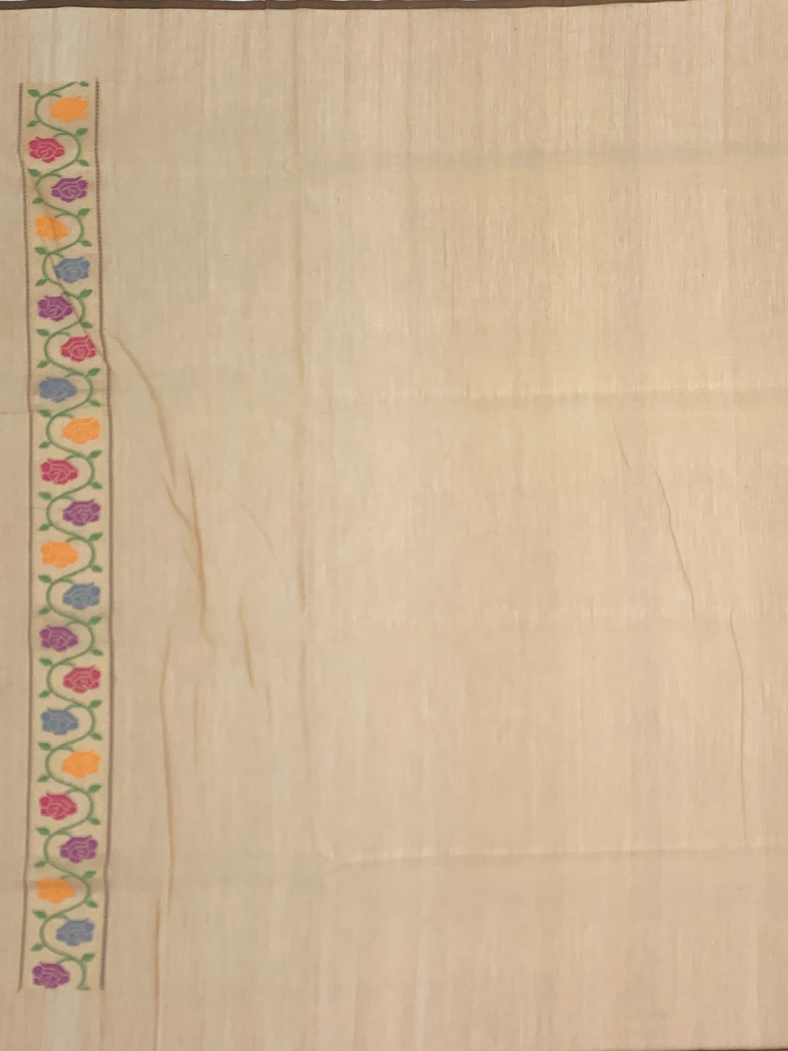 Ethereal Beige Cotton Jamdani Saree with Multi-Color Rose Vines and Geometric Weaves