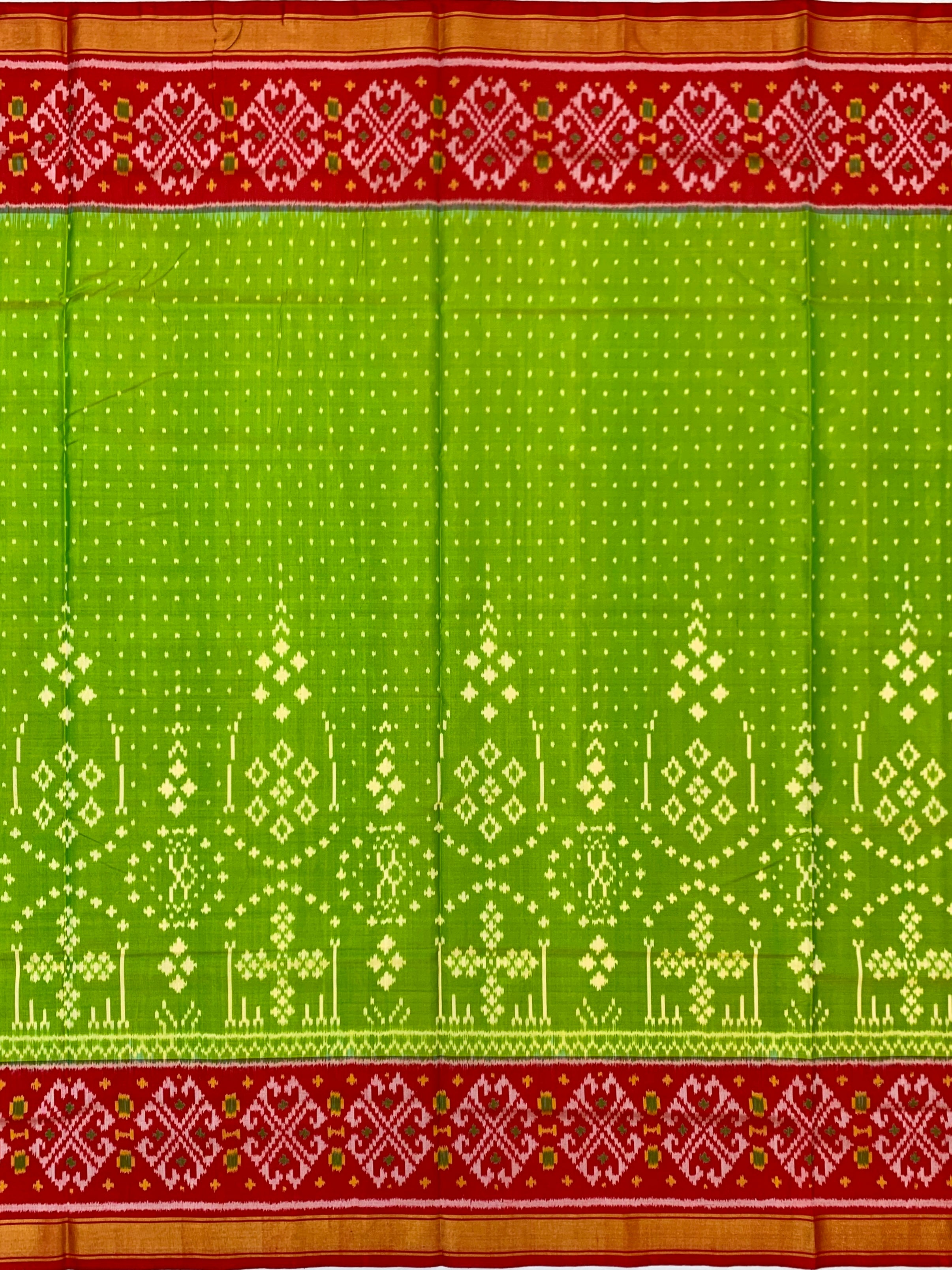 Vibrant Leaf Green & Crimson Red Rajkot Patola Silk Saree