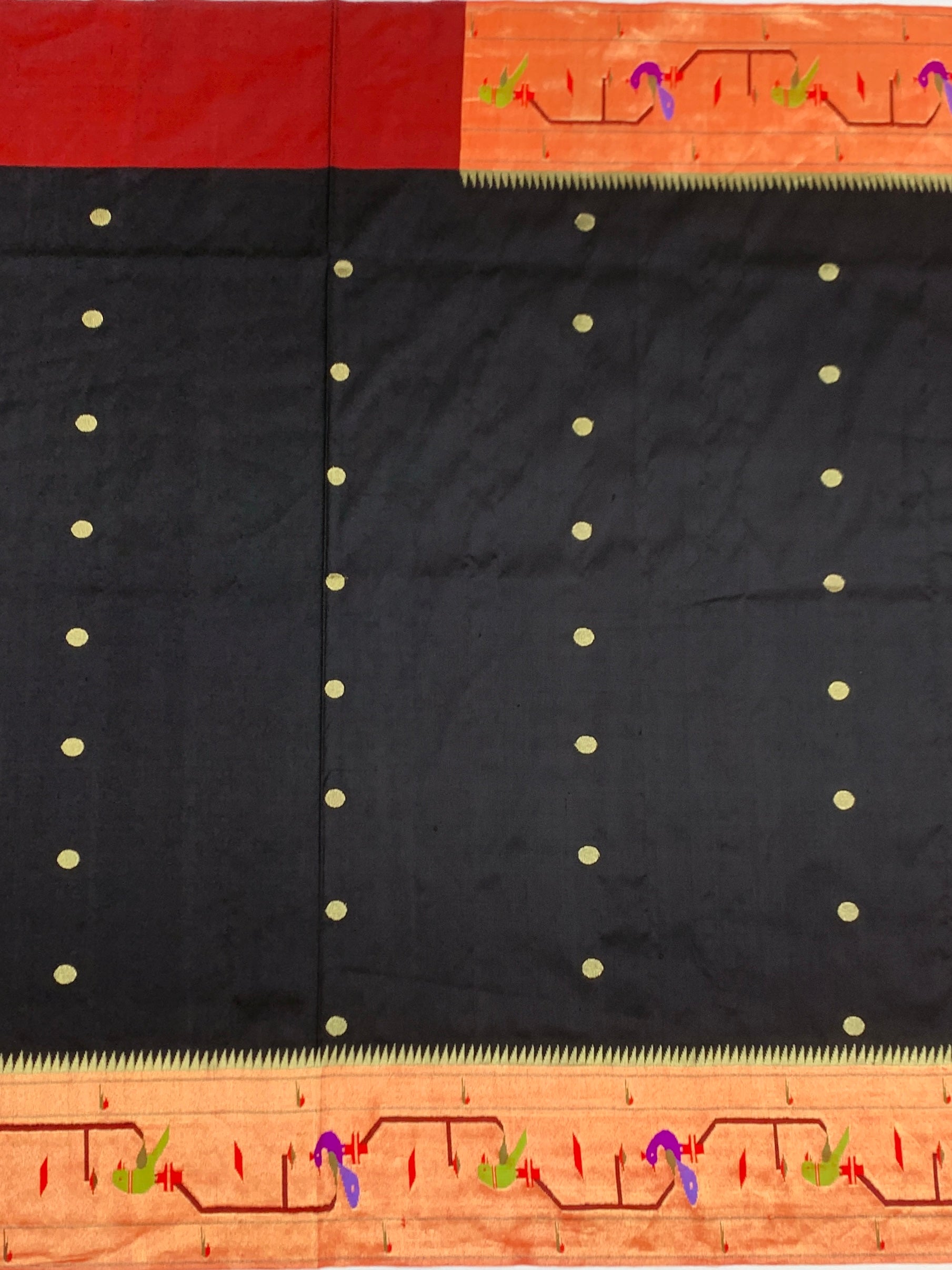 Midnight Black Paithani Silk Saree with Geometric Copper-Gold Pallu