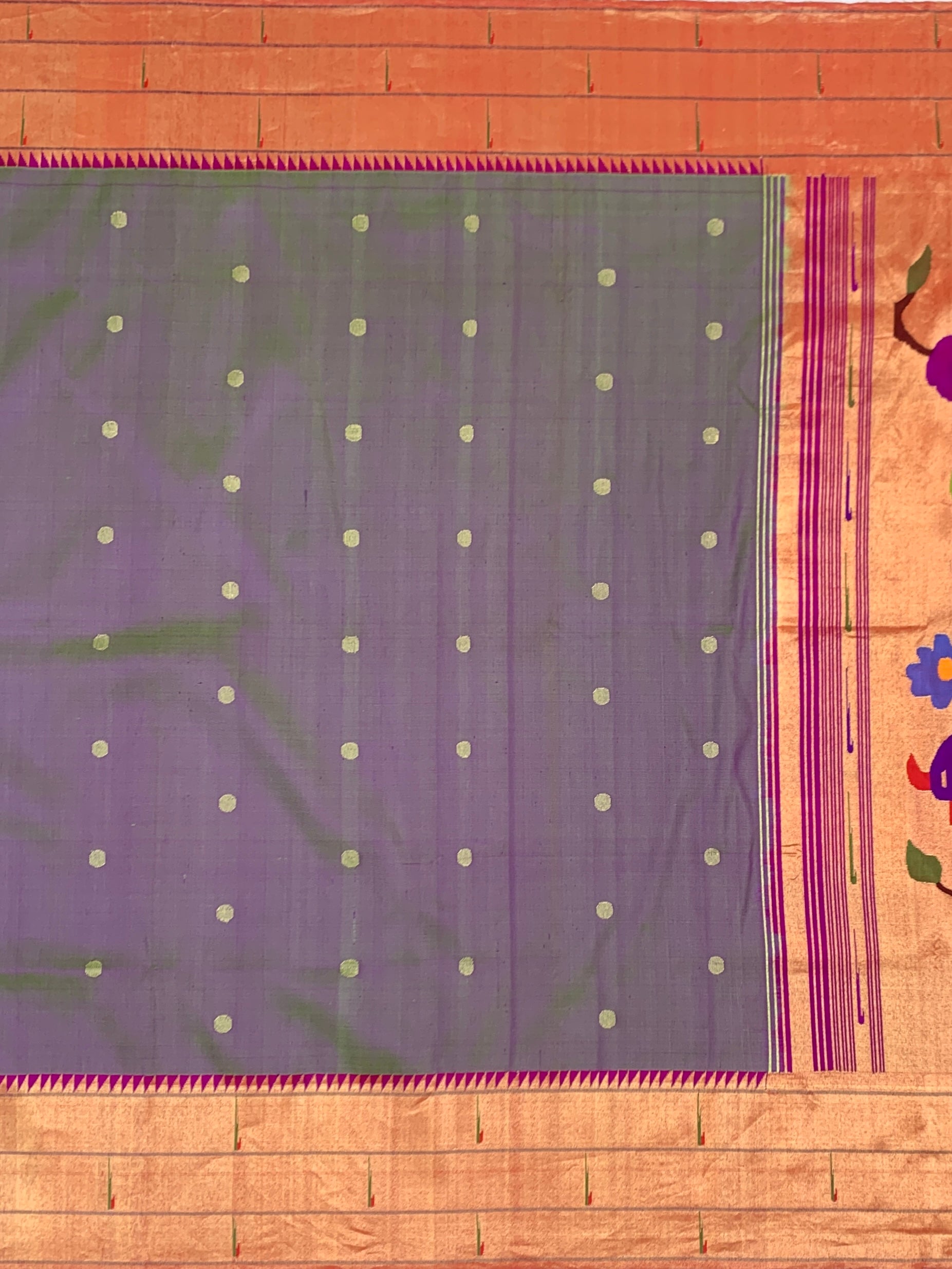 Regal Dusty Lavender Paithani Silk Saree with Vibrant Peacock Pallu