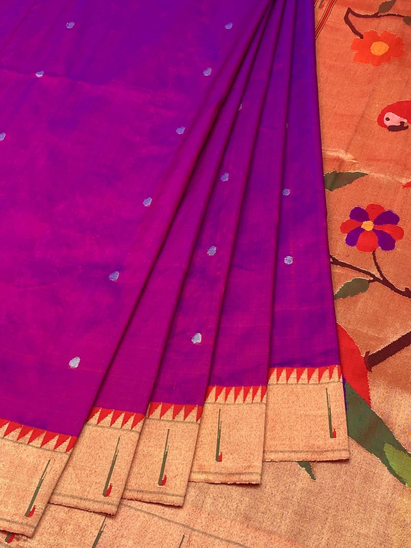 Majestic Magenta Paithani Silk Saree with Traditional Parrot Pallu