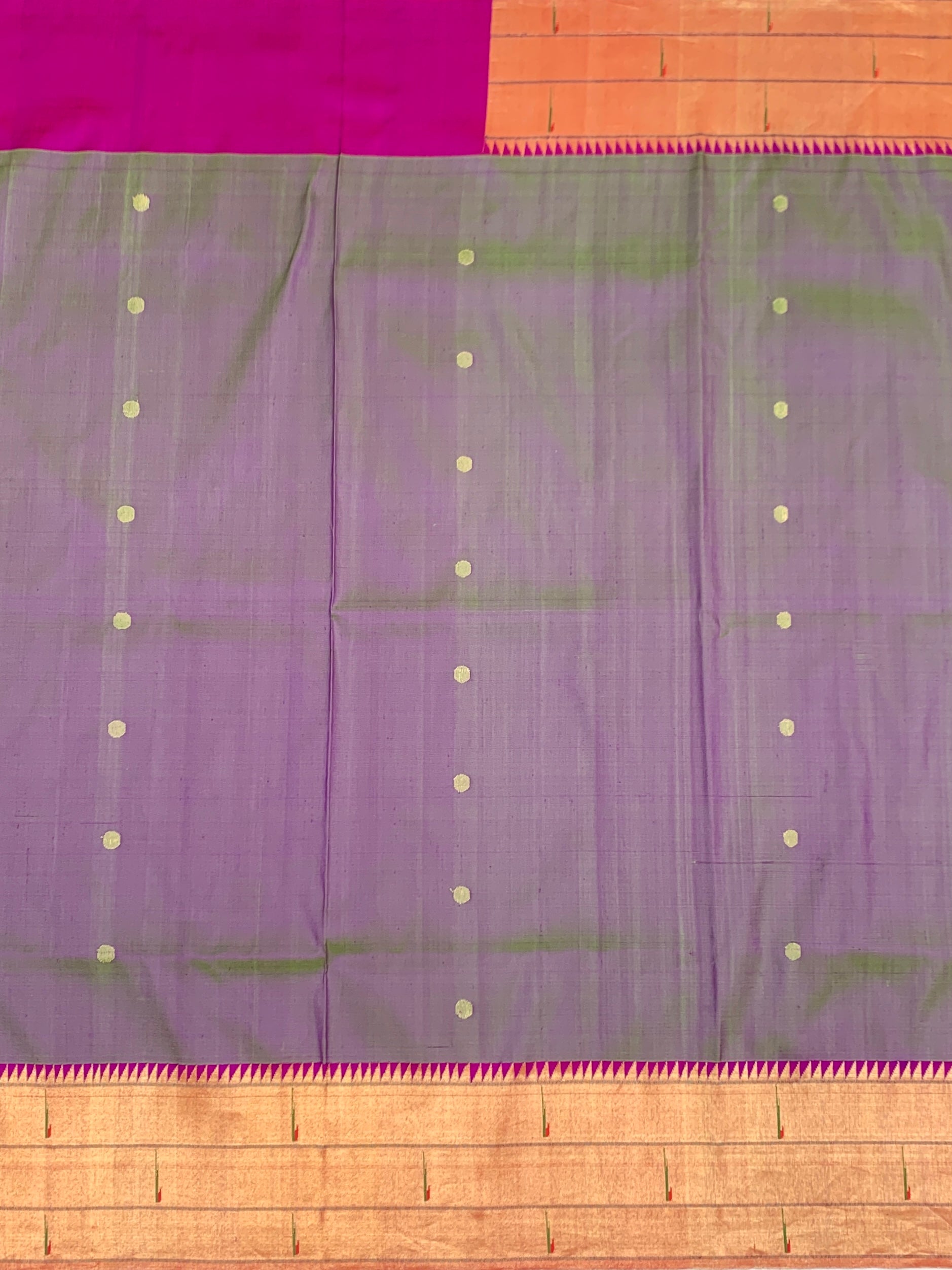 Regal Dusty Lavender Paithani Silk Saree with Vibrant Peacock Pallu