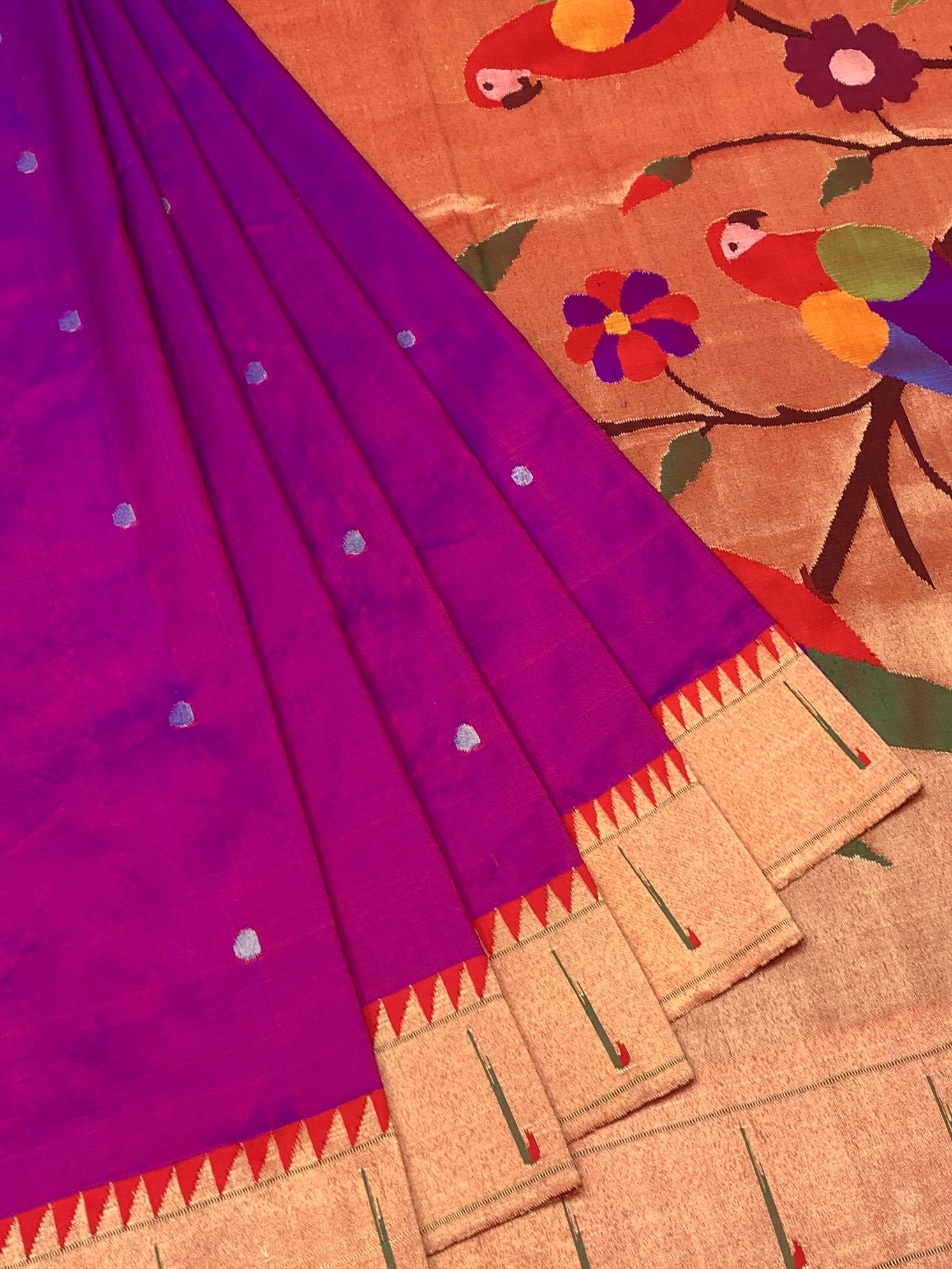 Majestic Magenta Paithani Silk Saree with Traditional Parrot Pallu