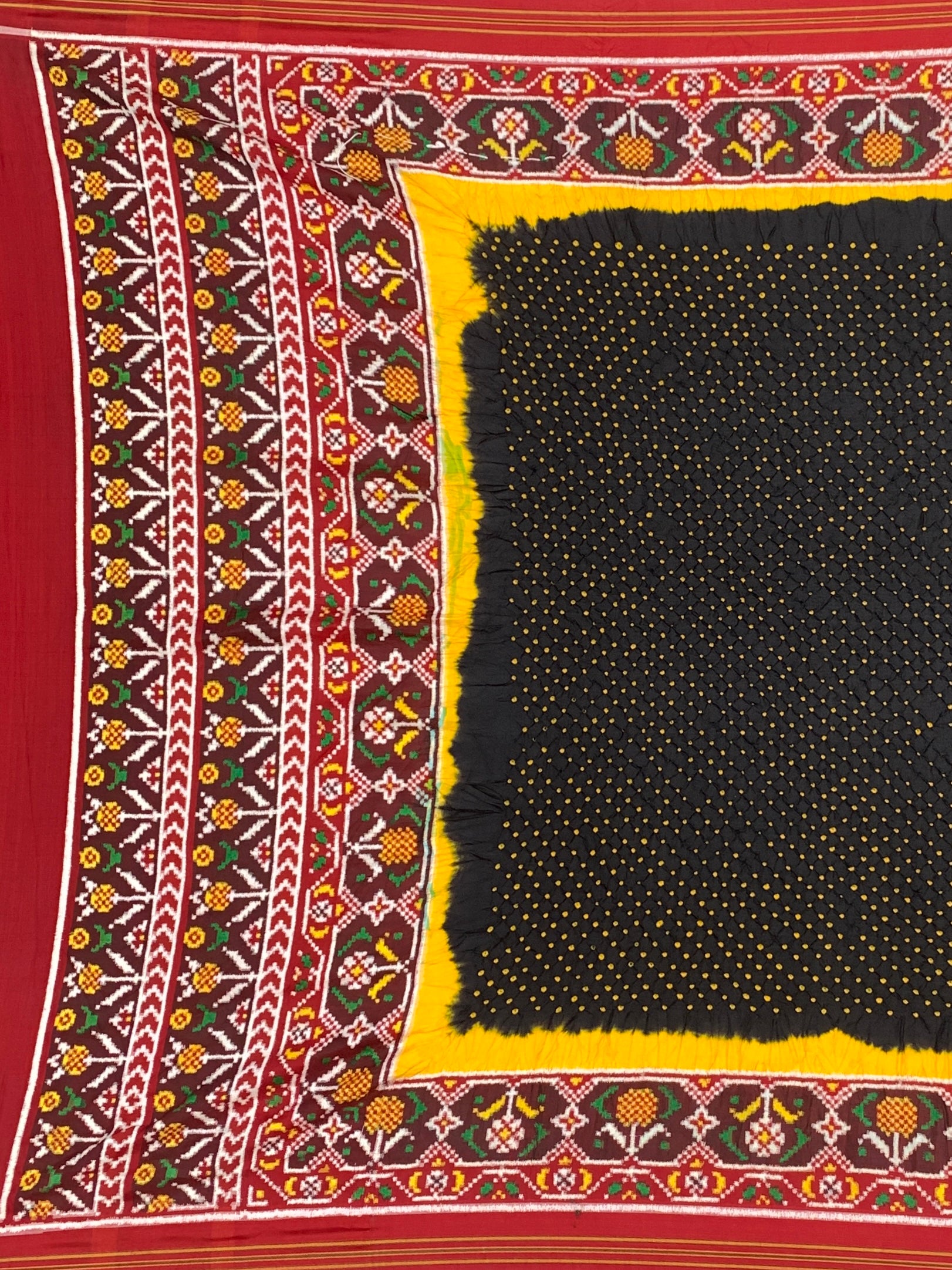 Exquisite Midnight Black Patan Patola Bandhani Silk Saree