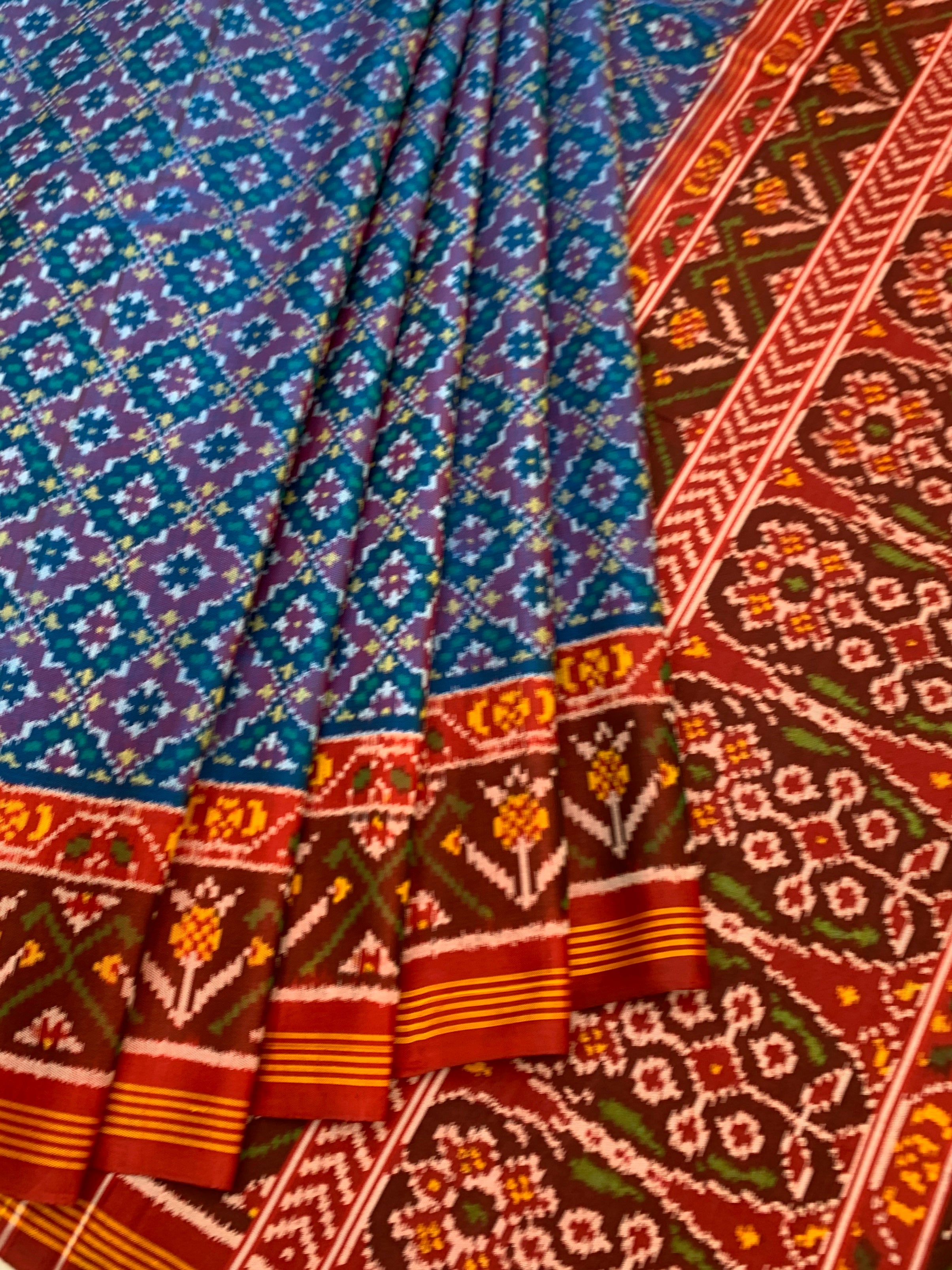 Regal Blue and Maroon Heritage Patola Silk Saree