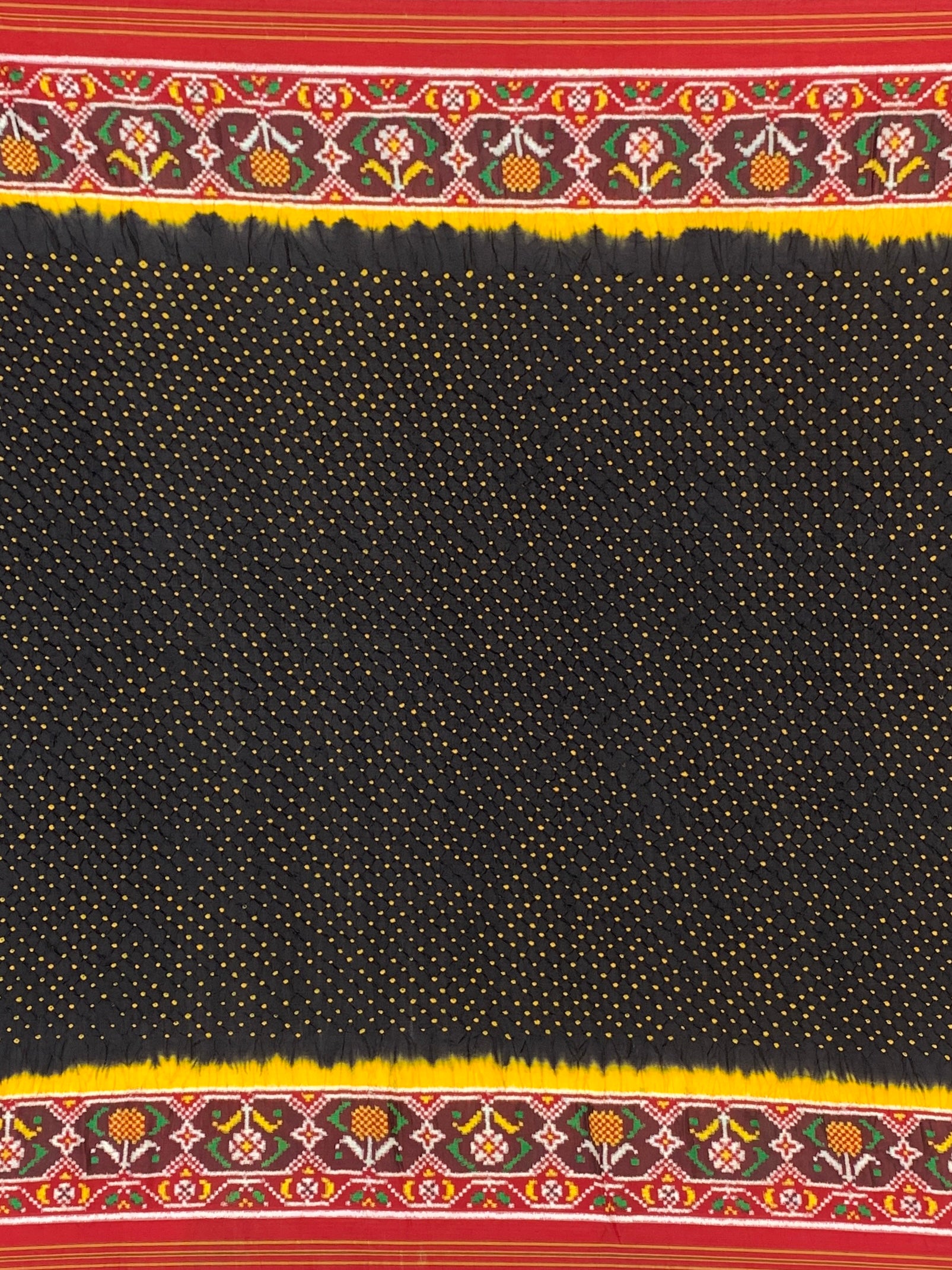 Exquisite Midnight Black Patan Patola Bandhani Silk Saree