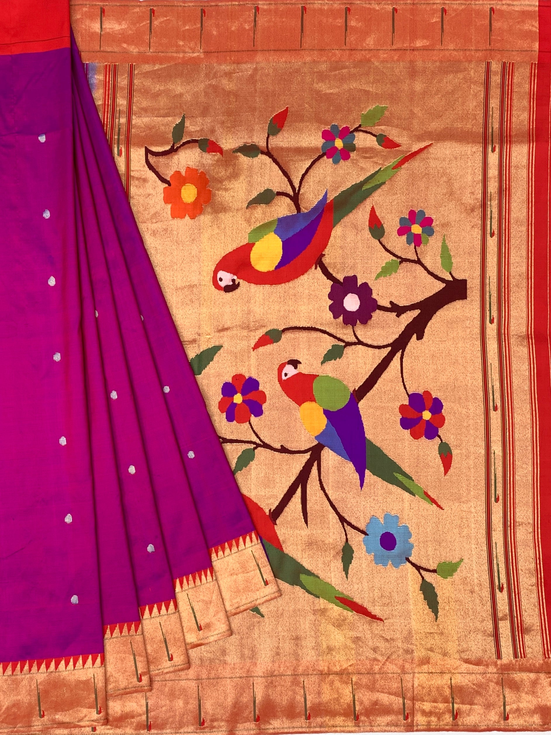 Majestic Magenta Paithani Silk Saree with Traditional Parrot Pallu