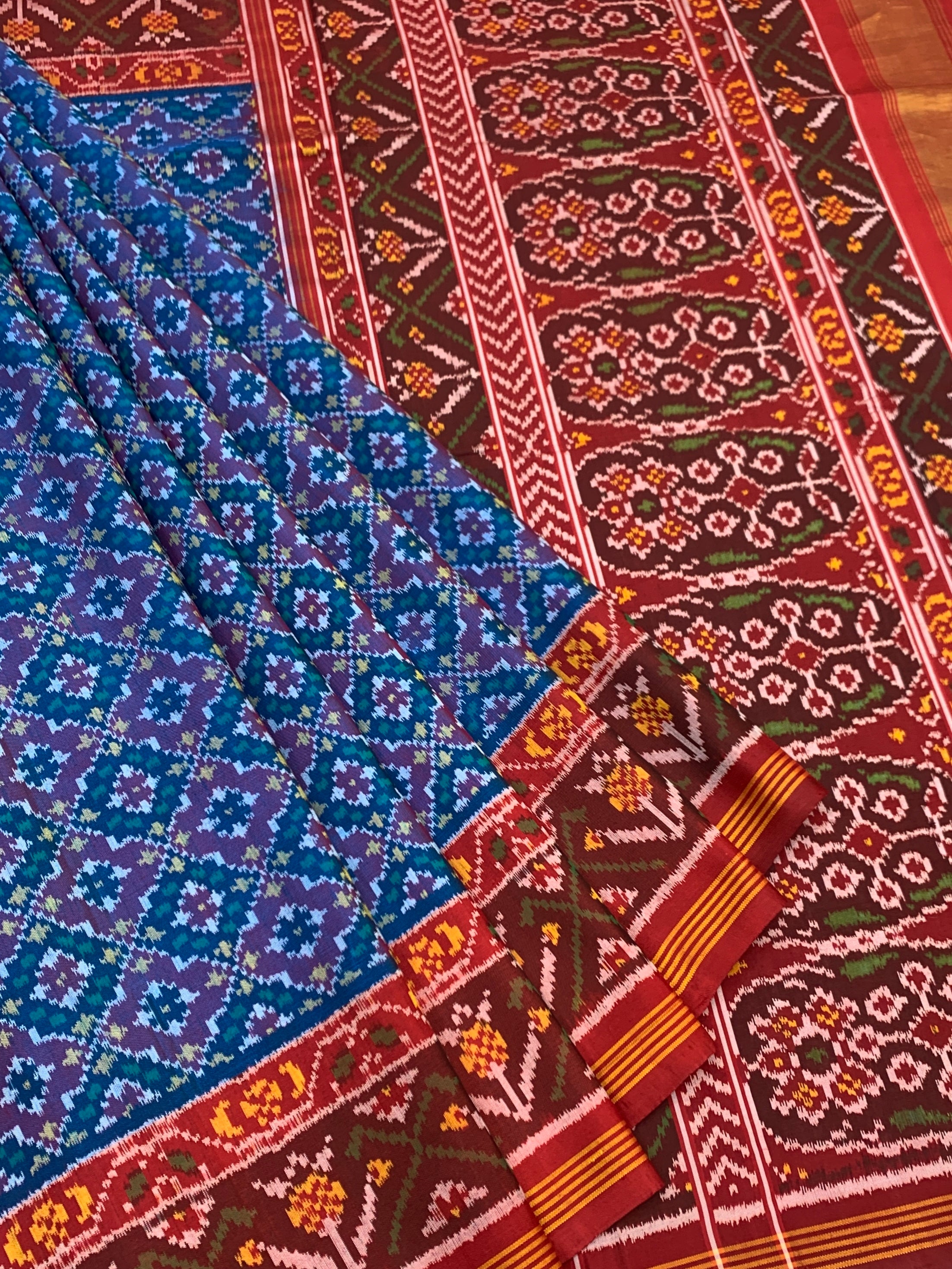 Regal Blue and Maroon Heritage Patola Silk Saree