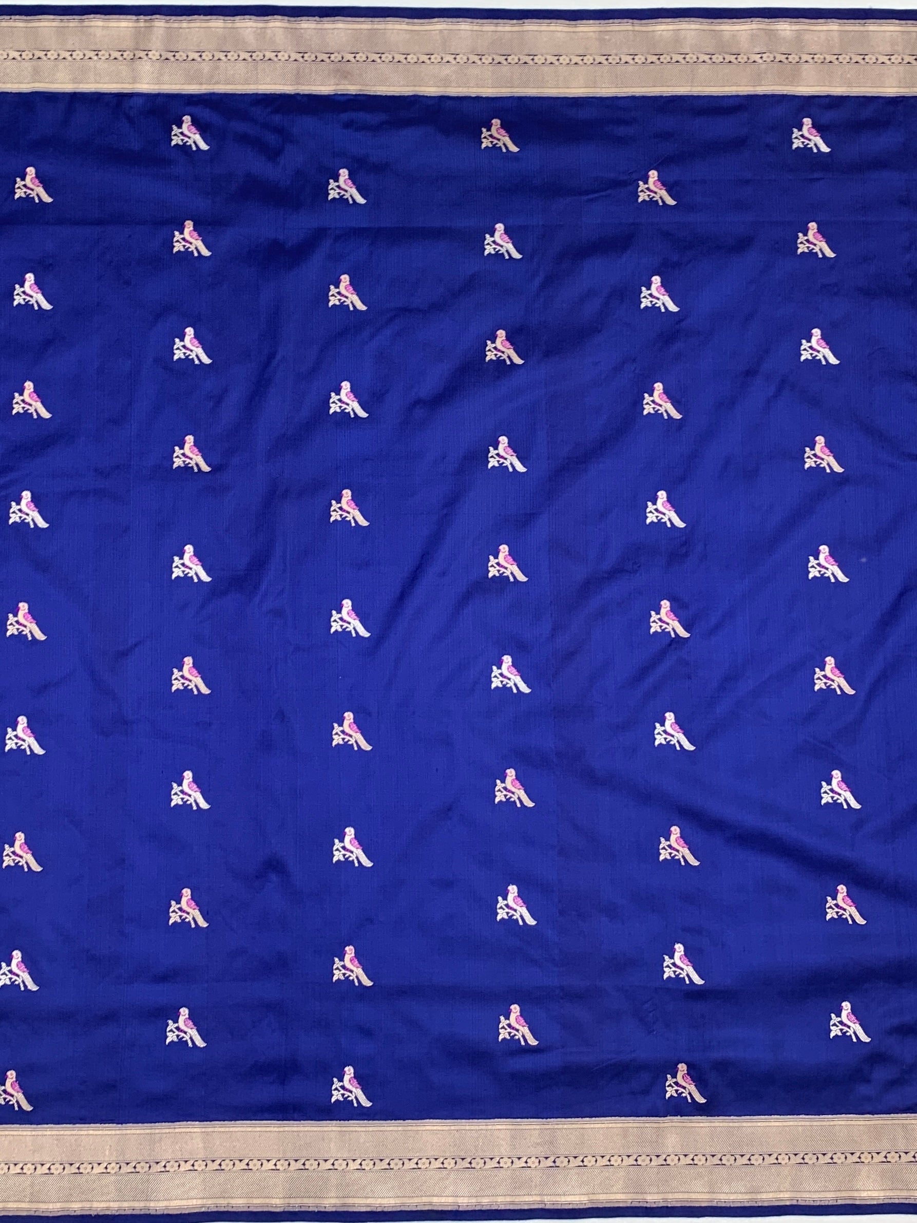 Royal Blue Banarasi Silk Saree with Silver Zari Bird Motifs