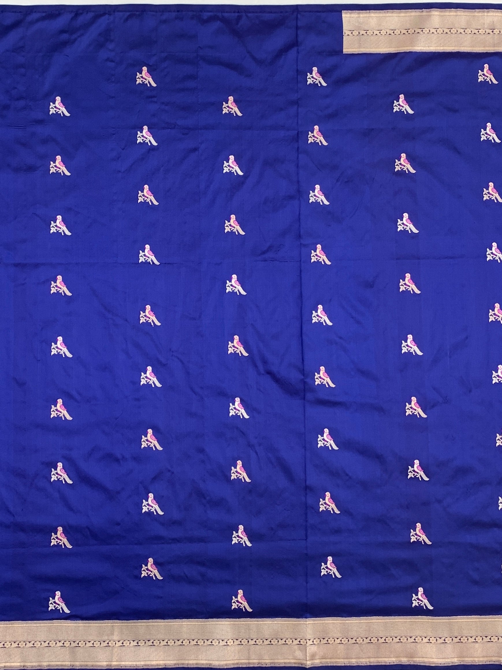 Royal Blue Banarasi Silk Saree with Silver Zari Bird Motifs