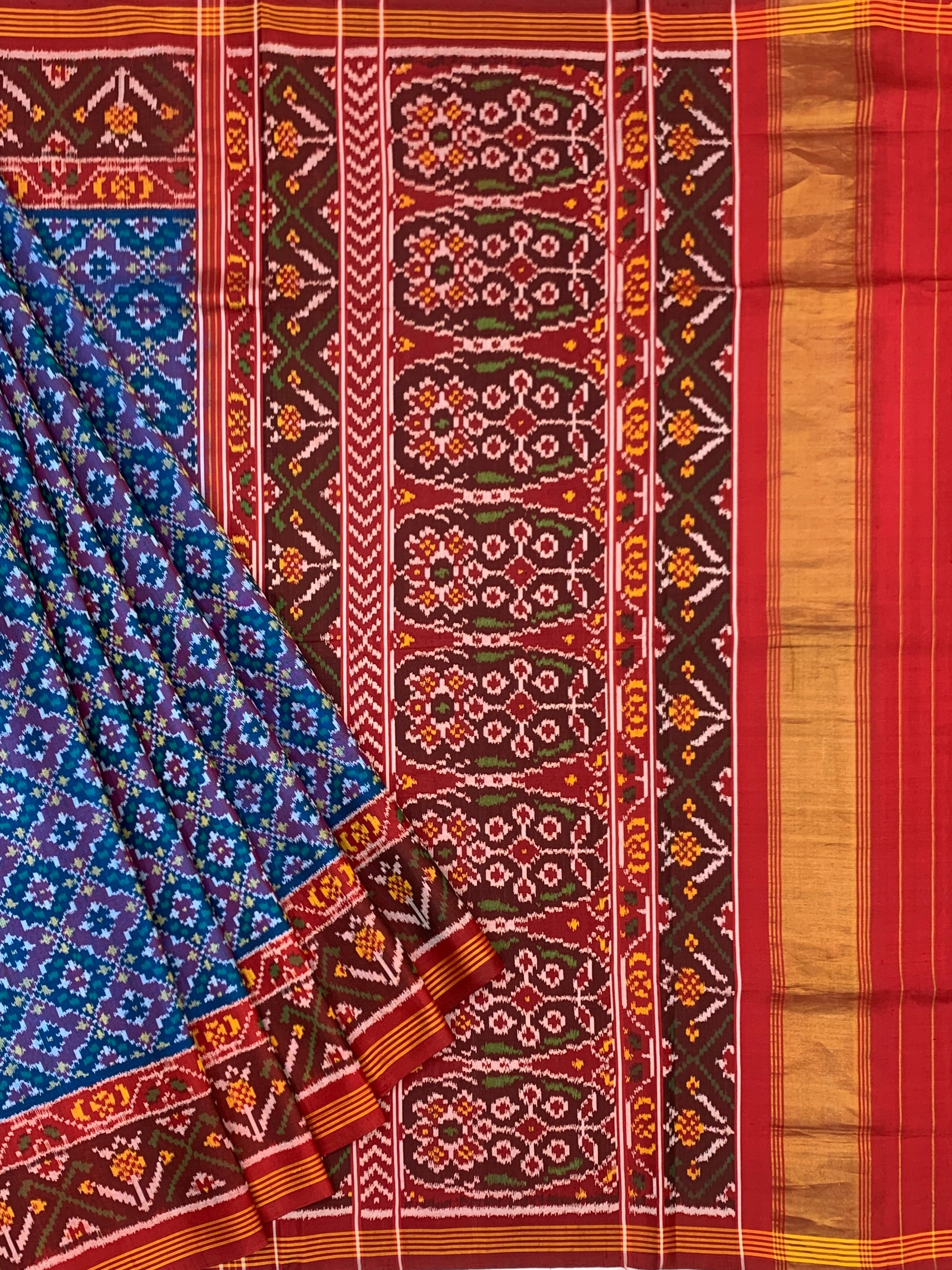 Regal Blue and Maroon Heritage Patola Silk Saree