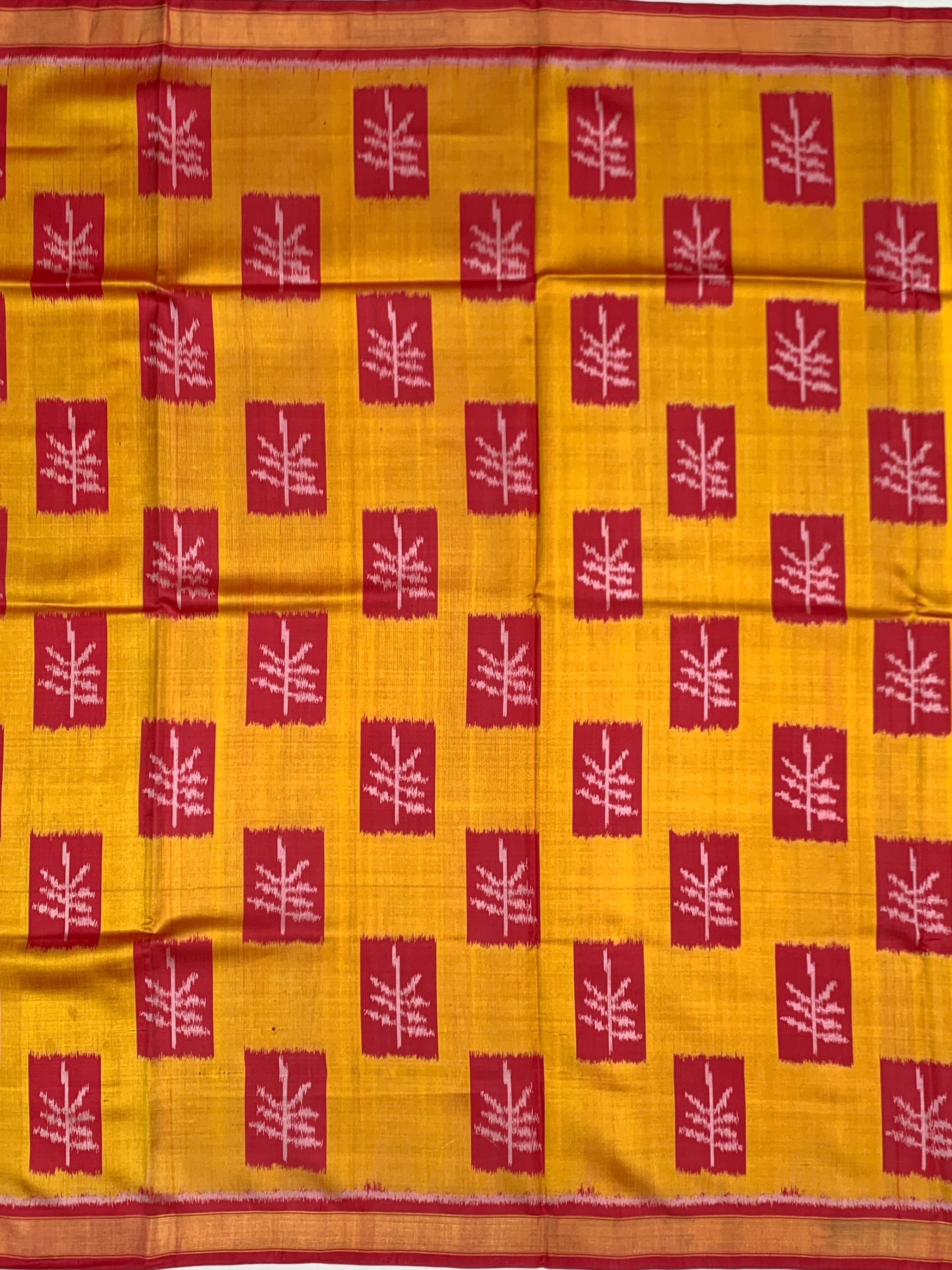 Golden Mustard & Crimson Red: Floral Vine Rajkot Patola Silk Saree