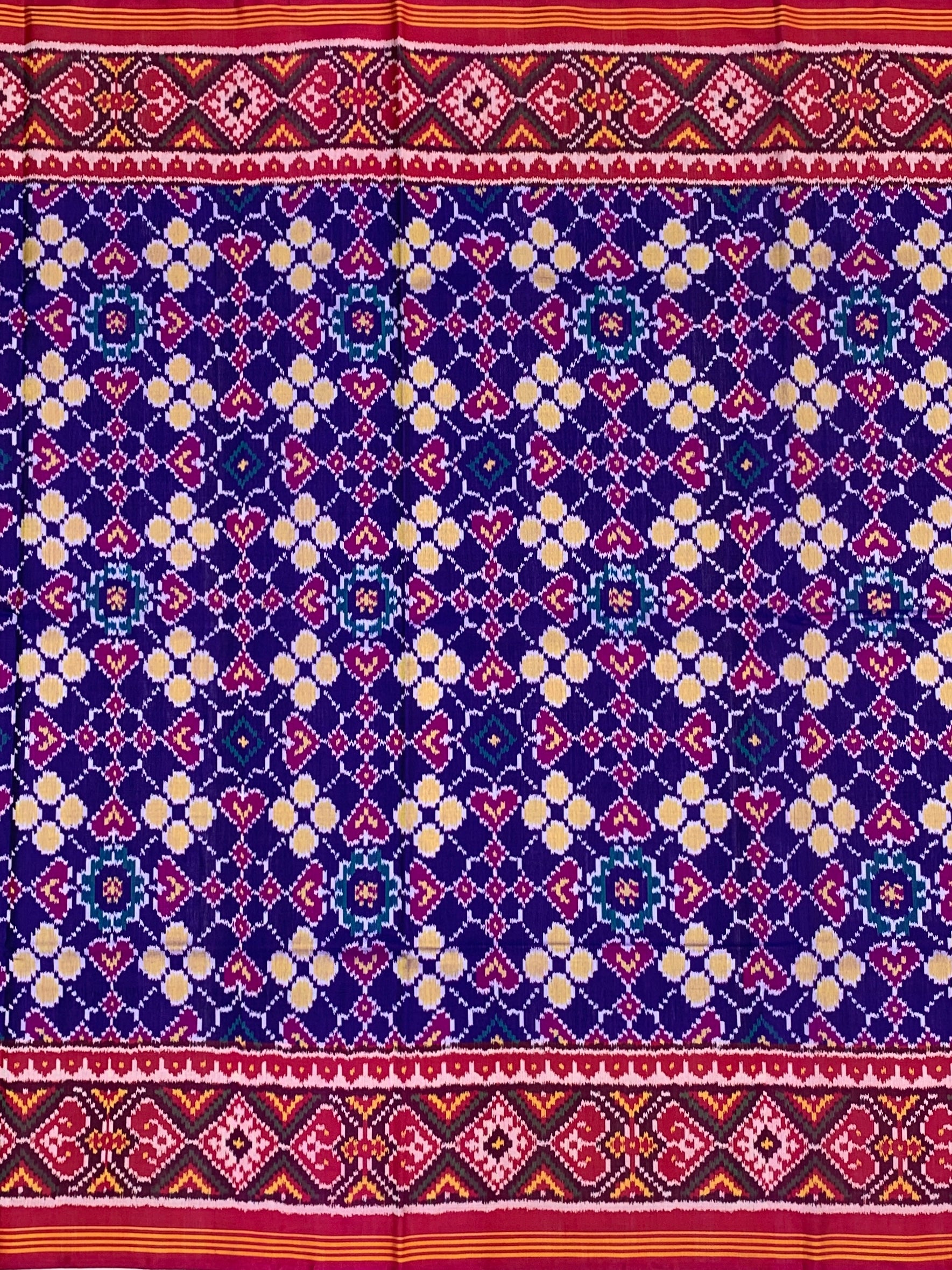 Regal Heritage: Royal Blue and Crimson Traditional Patola Silk Saree