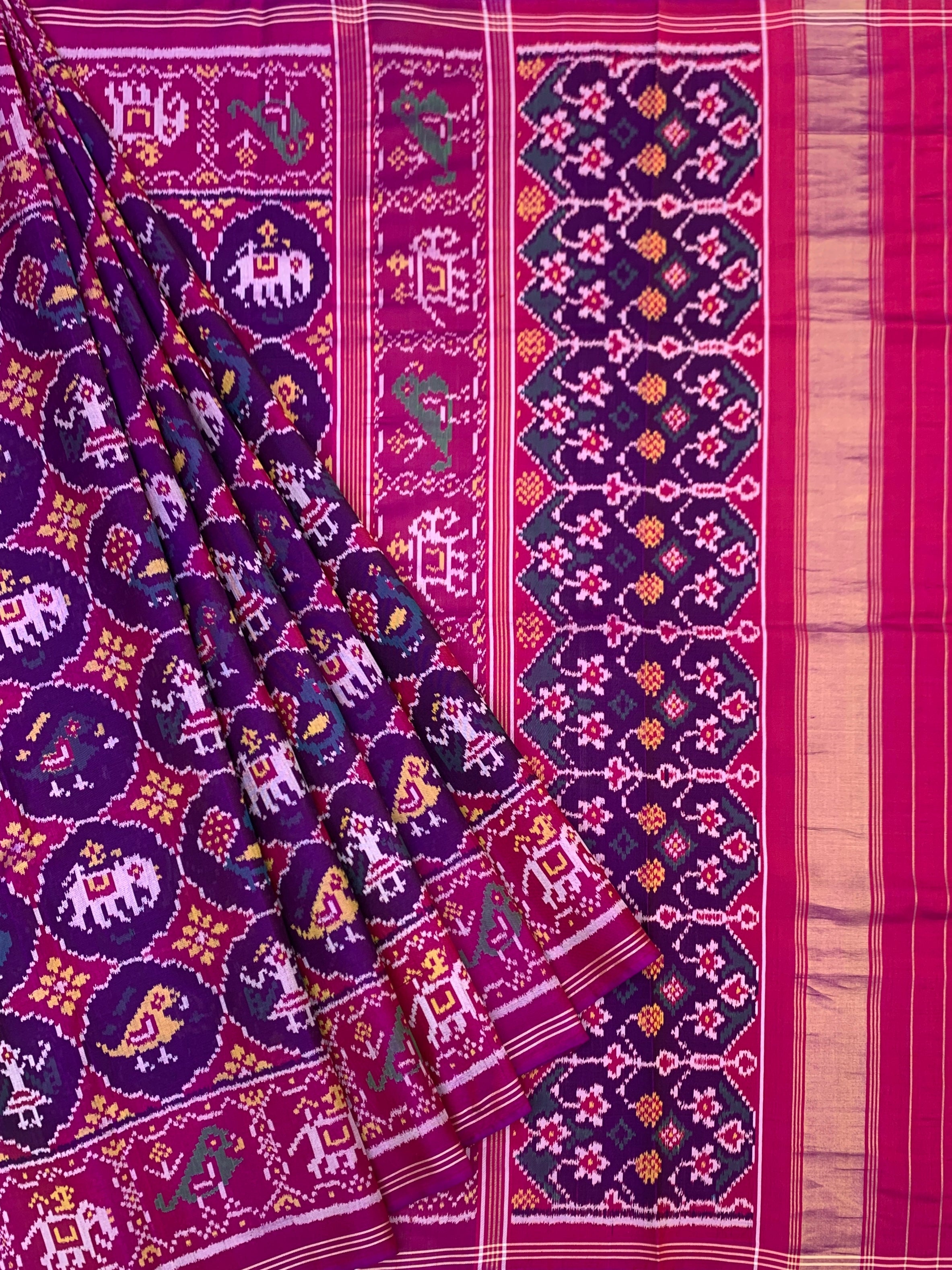 Royal Purple & Rani Pink Patola Saree with Heritage Motifs