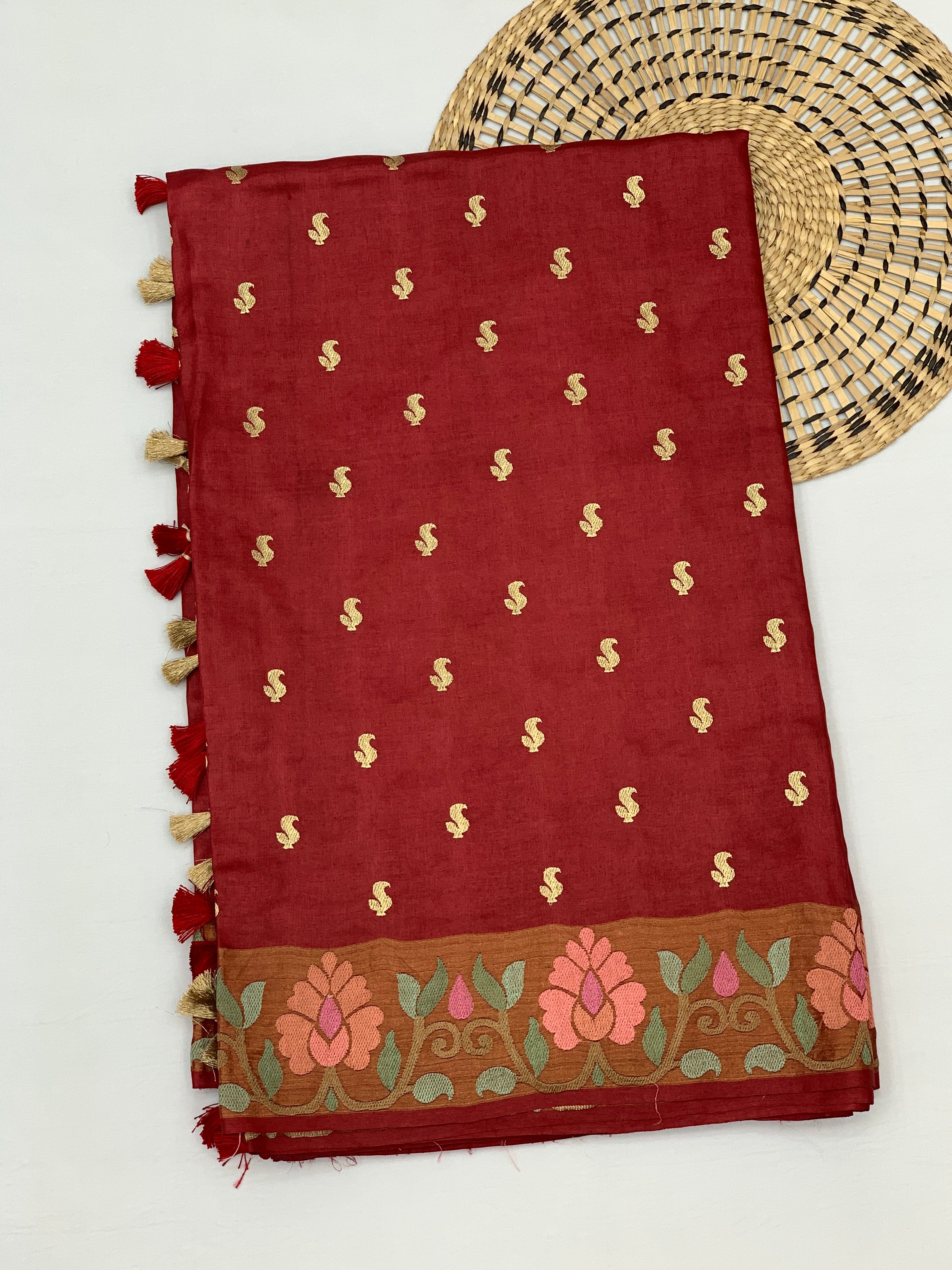 Tussore Saree Red In Colour