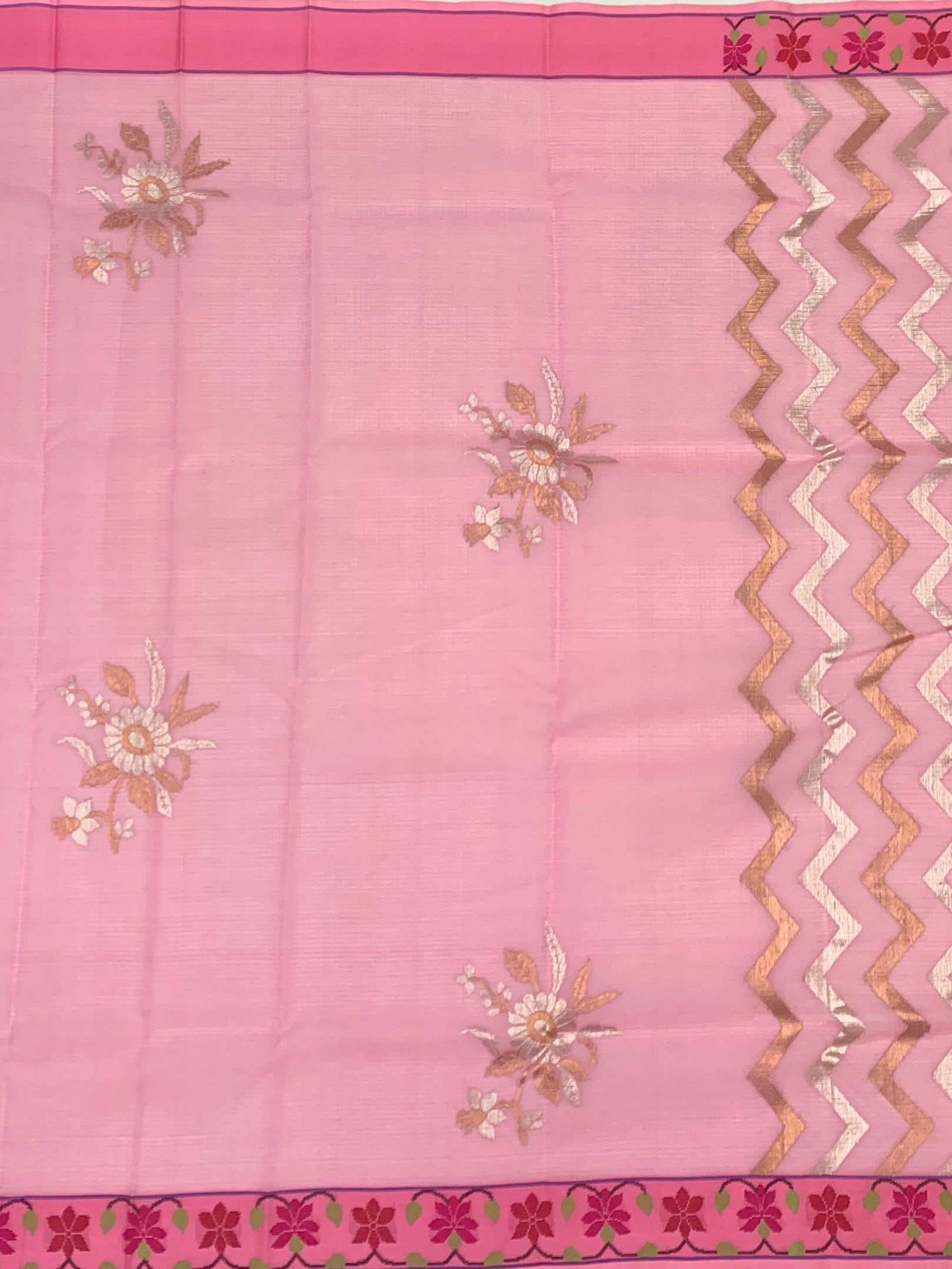 Floral Zari Kota Saree with Striking Chevron Pallu